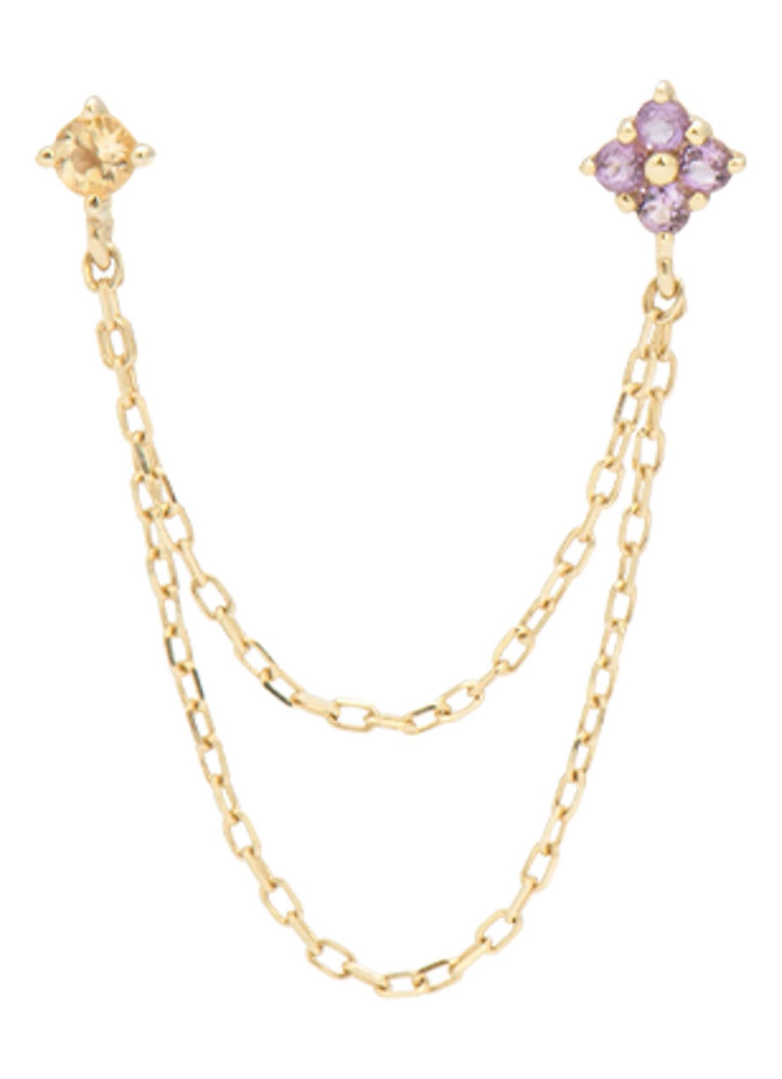 Anna + Nina Single Gilded Chain oorknopjes van 14 karaat geelgoud met amethist en citrien - detail 4 geelgoud