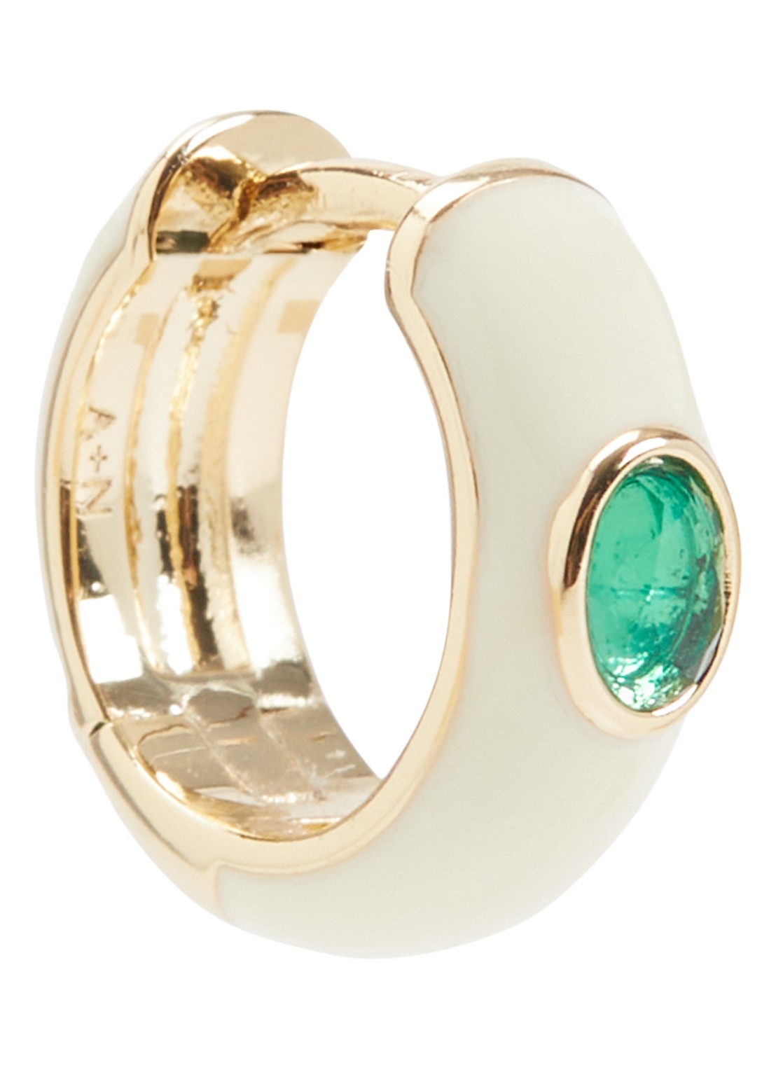 Anna + Nina Single Leaf Huggie oorring verguld - voorkant goud