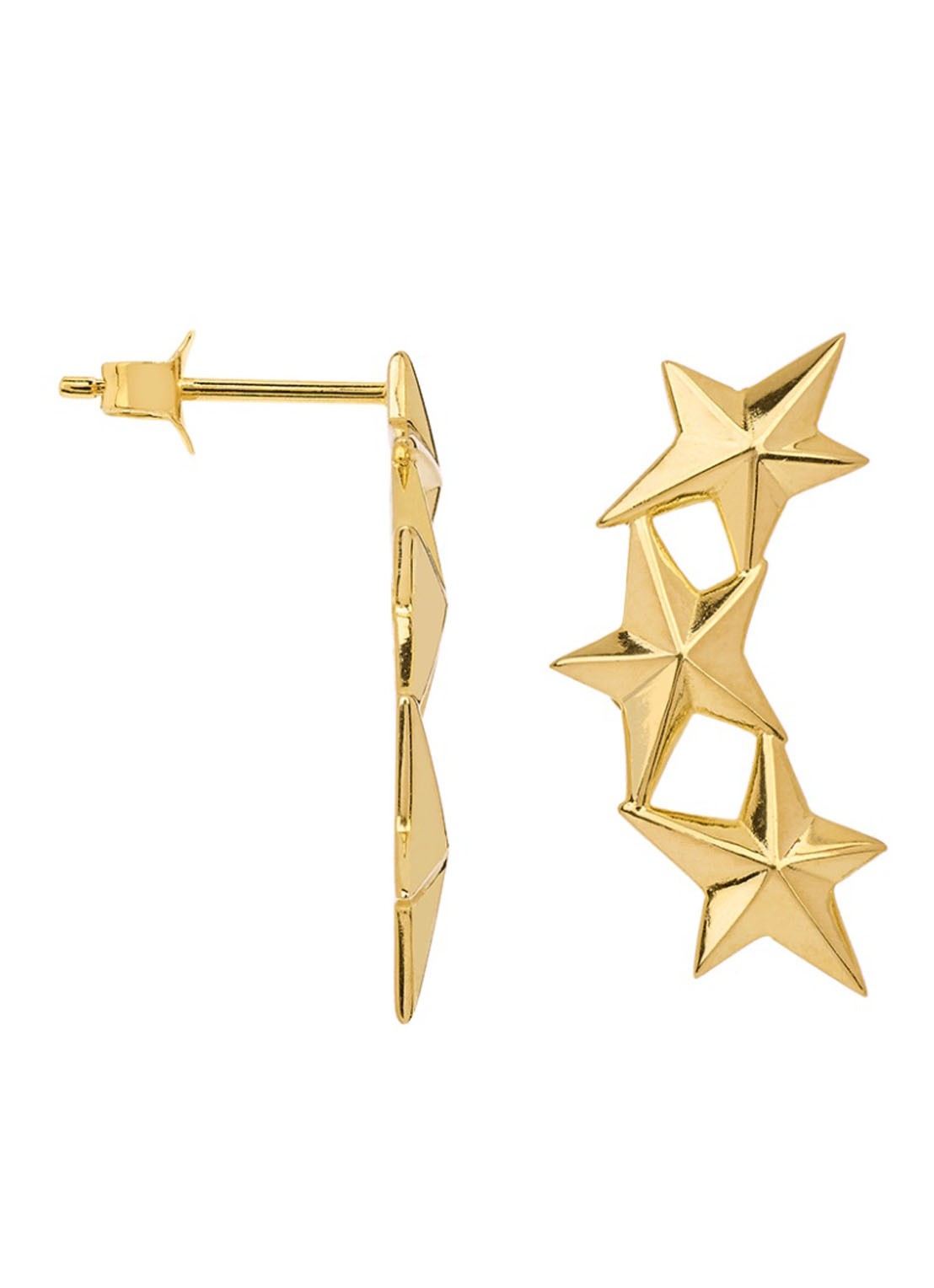 Anna + Nina Single Stars Aligned oorhangers verguld - voorkant goud
