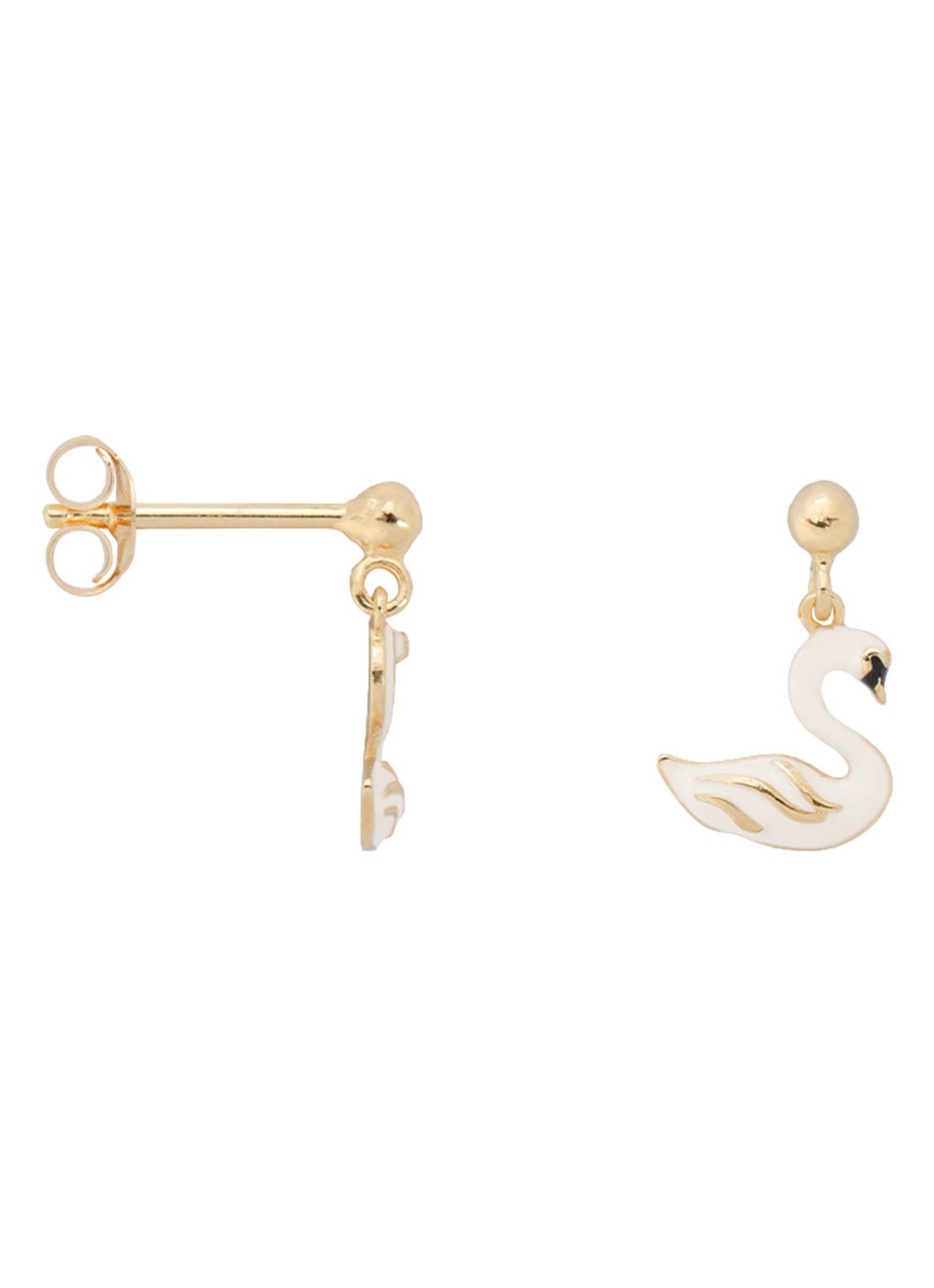 Anna + Nina Swan Lake Stud enkele oorsteker verguld - detail 3 wit