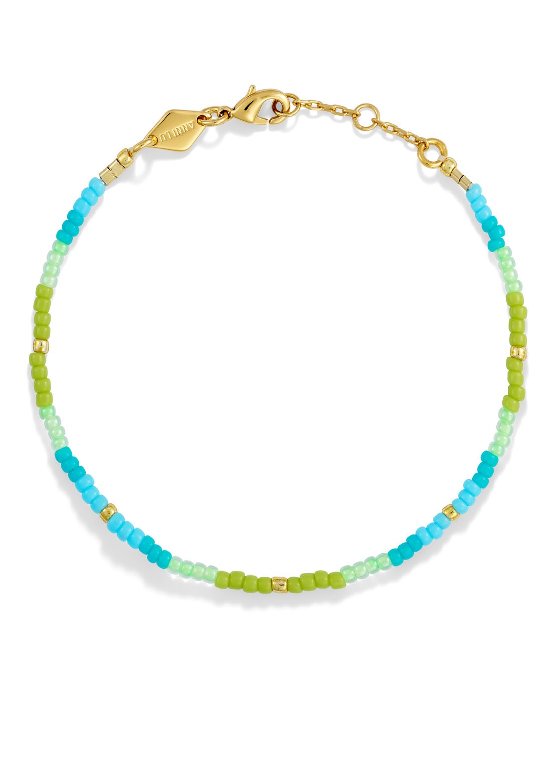ANNI LU Tie Dye kralenarmband verguld  - voorkant zeegroen