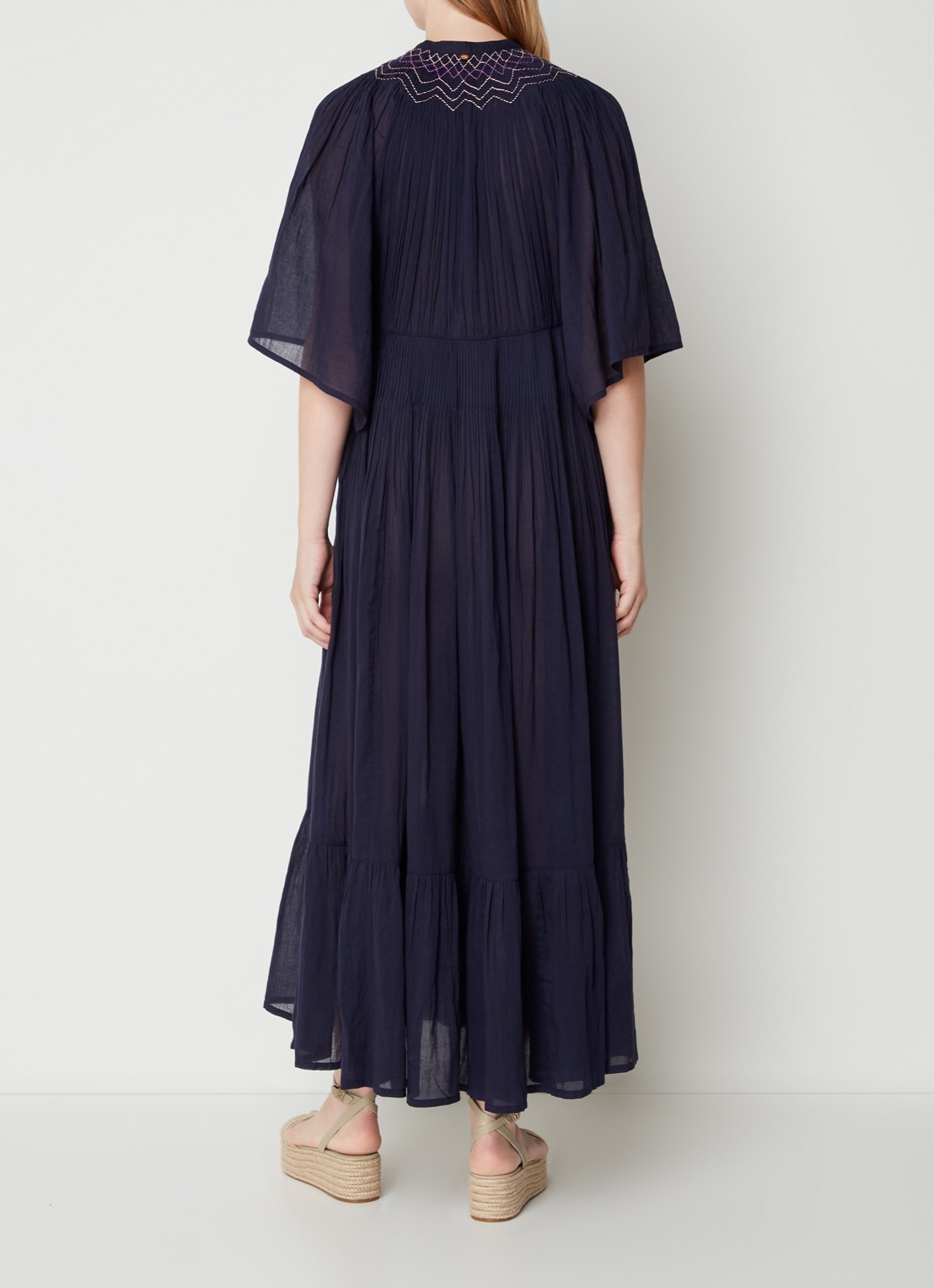 Antik Batik Ayo gelaagde maxi jurk met plissé en borduring - achterkant 2 donkerblauw