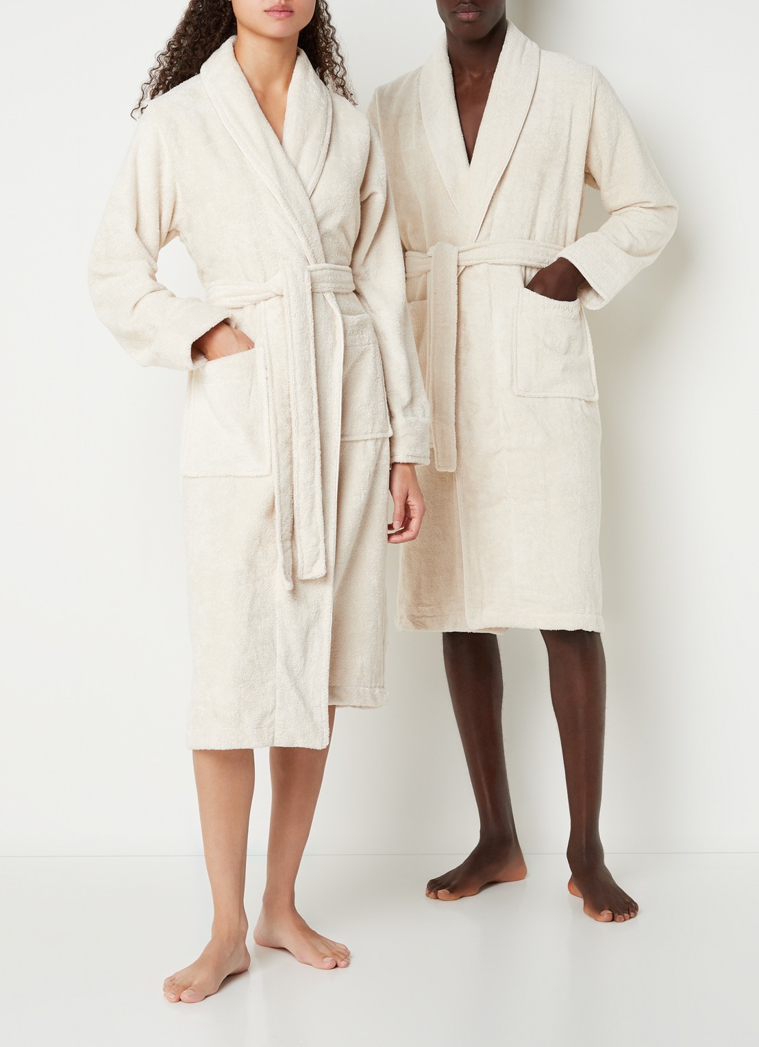 Aquanova Badjas van katoen met opgestikte zakken - unisex - detail beige