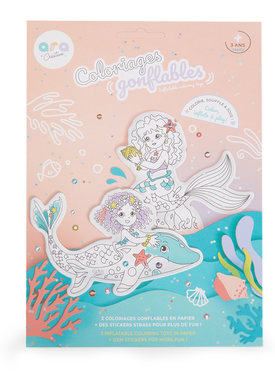 Ara Creative Mermaids opblaasbare kleurplaat set van 2 - voorkant multicolor