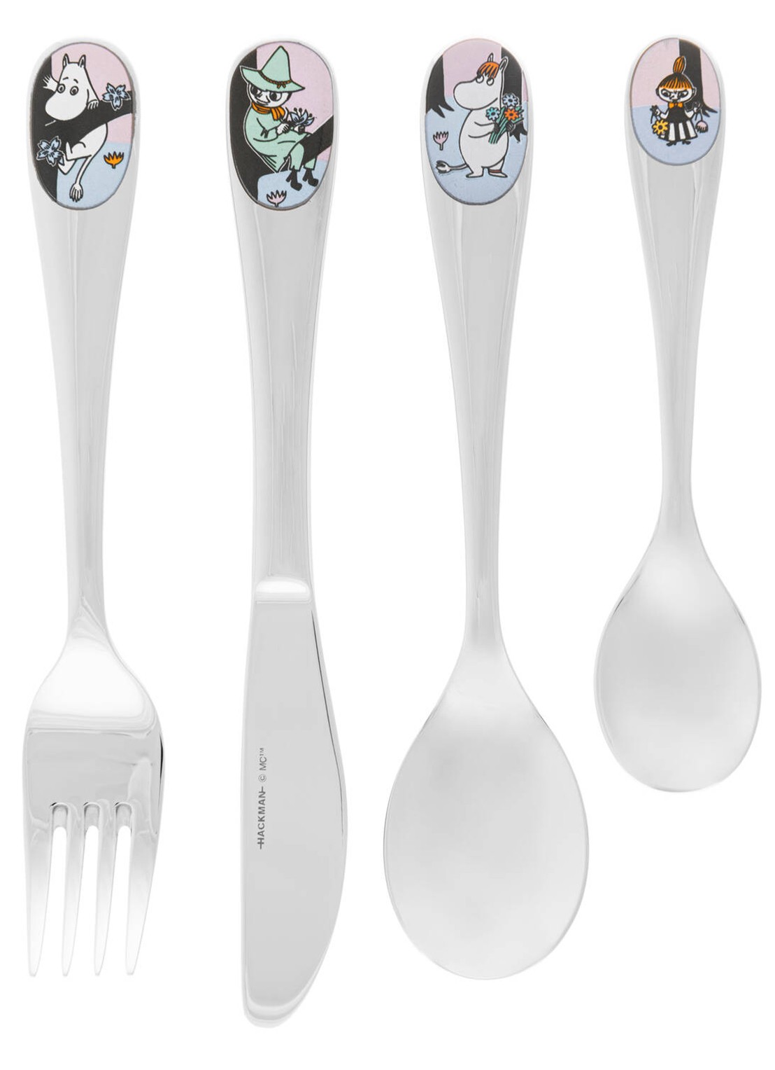 Arabia Moomin Friends Forever kinderbestek 4-delig - voorkant zilver