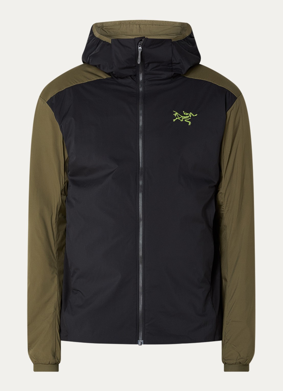Arc'teryx Atom gewatteerd jack met capuchon en ritszakken - voorkant bronsgroen
