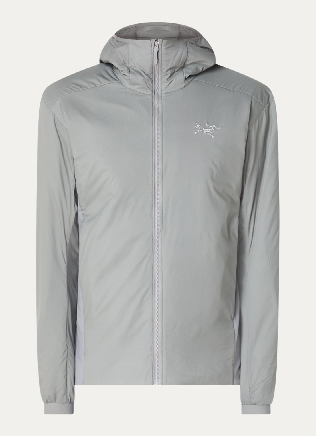 Arc'teryx Atom gewatteerd jack met capuchon en ritszakken - voorkant 2 lichtgrijs