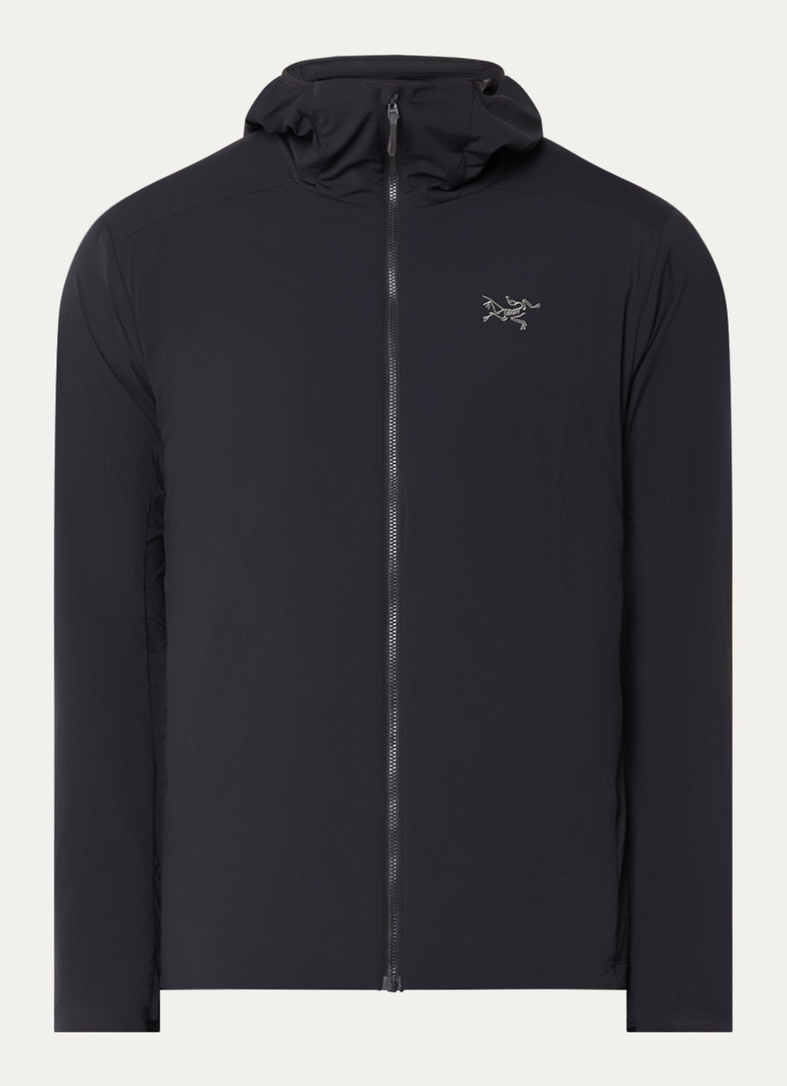 Arc'teryx Atom windjack met ritszakken en capuchon - voorkant zwart