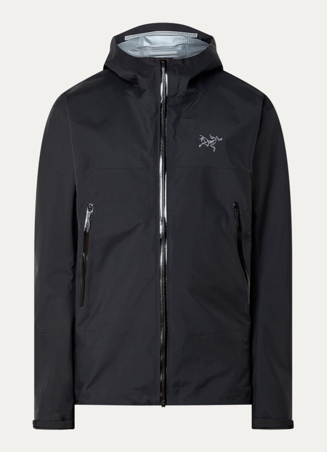 Arc'teryx Beta Gore-Tex windjack met logoborduring en ritszakken - voorkant zwart