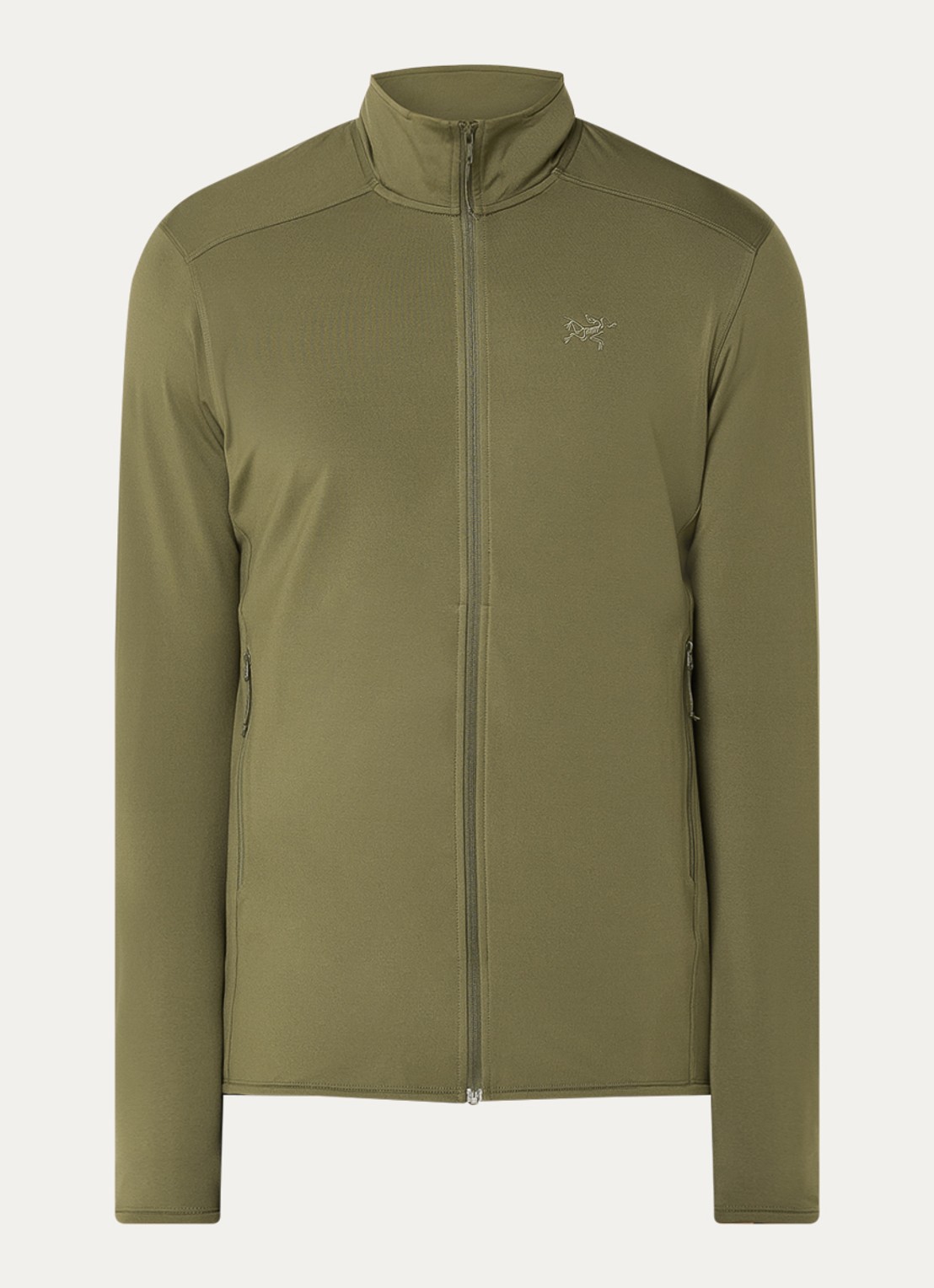 Arc'teryx Kyanite sweatvest met ritszakken en logoborduring - voorkant 3 mosgroen