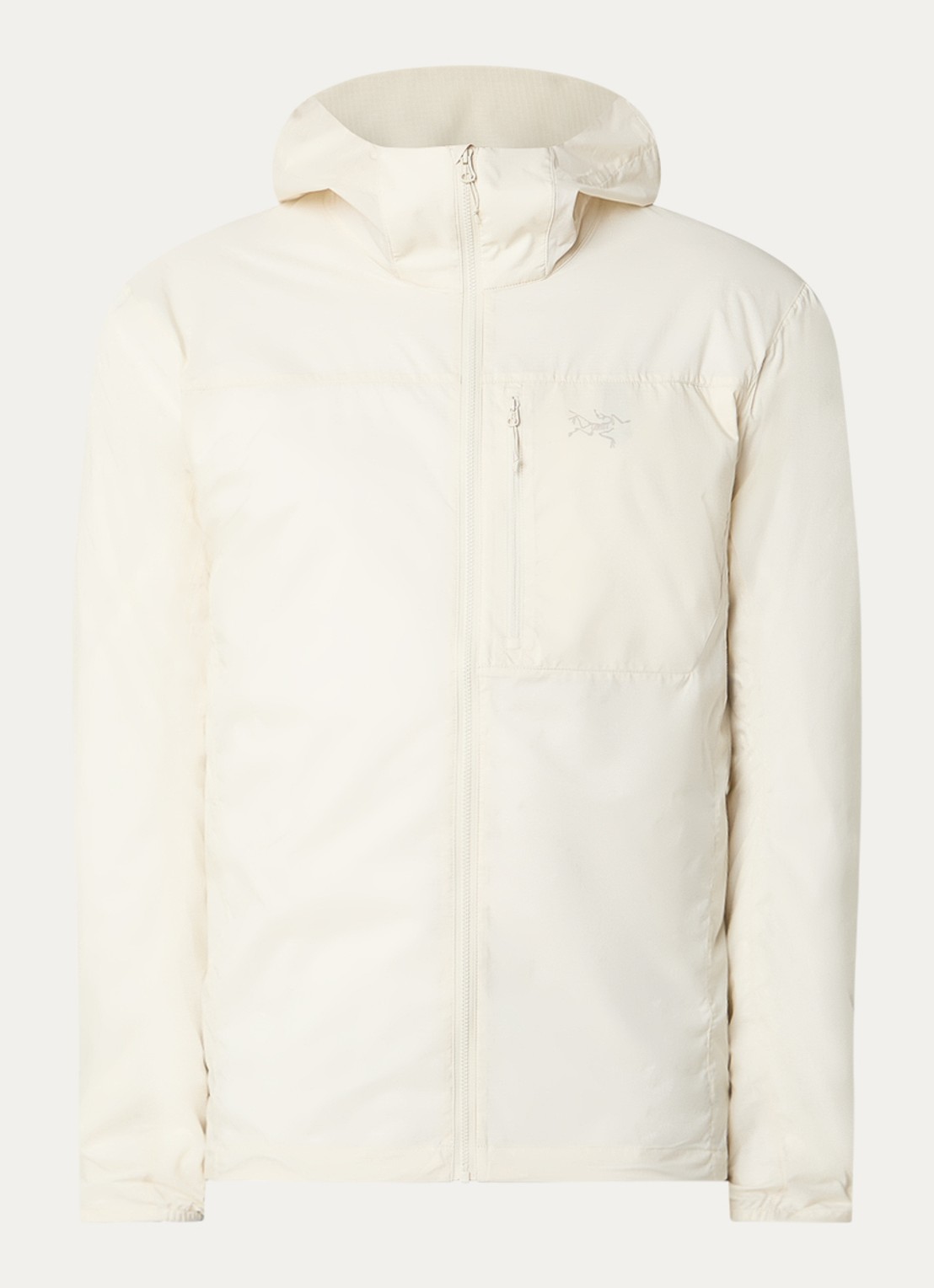 Arc'teryx Squamish windjack met capuchon en waterafstotende coating - voorkant gebroken wit
