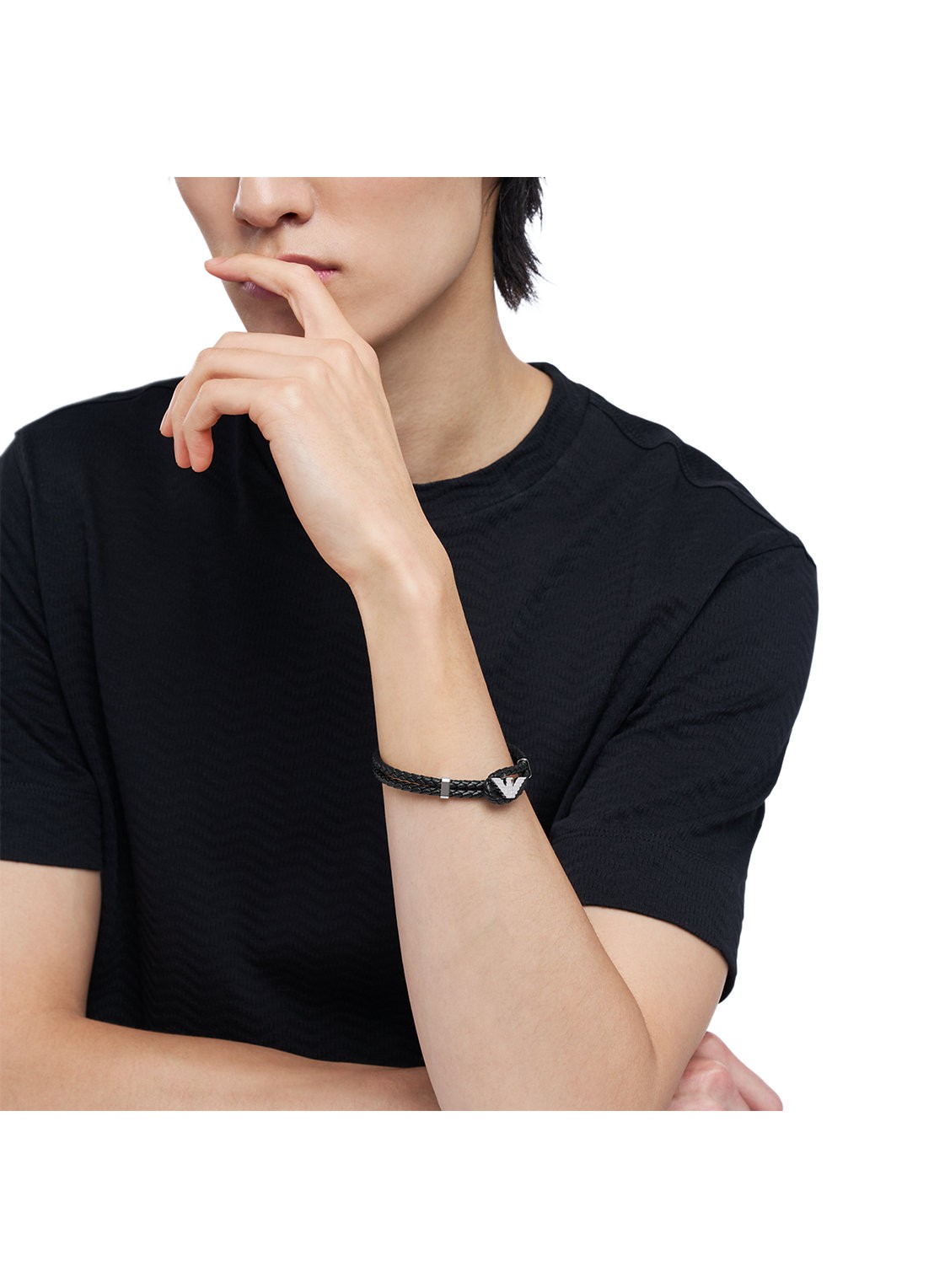 Armani Armband van leer EGS3237040 - detail 3 zilver