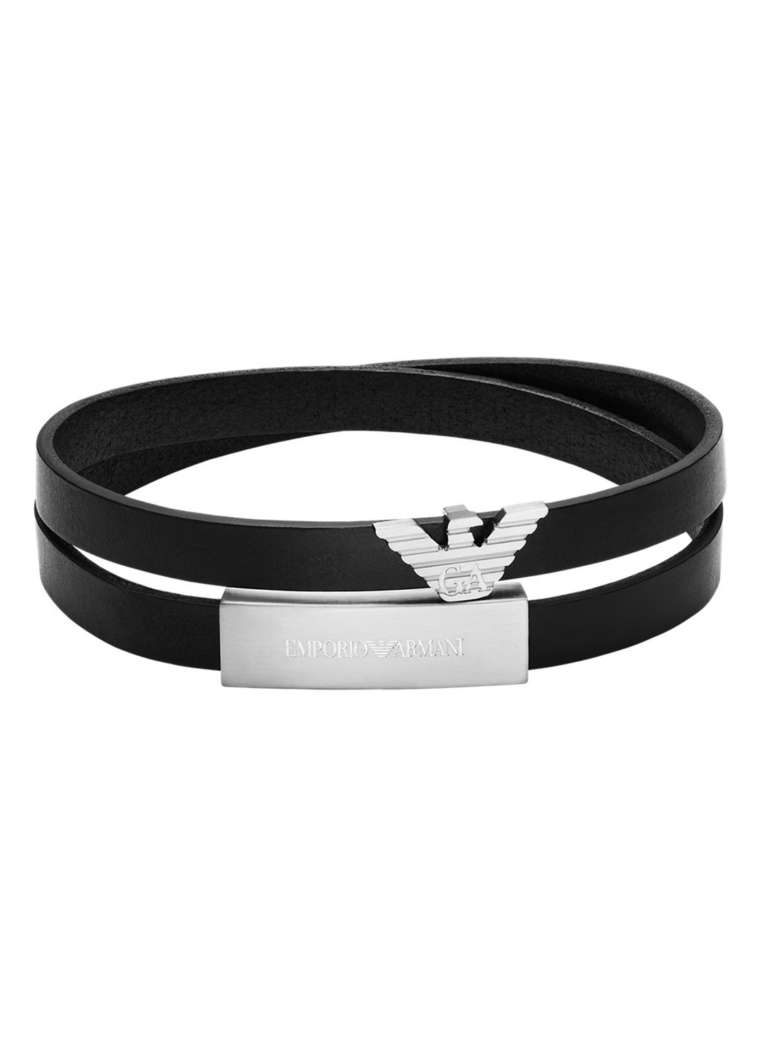 Armani Armband van leer EGS3311040 - voorkant zilver