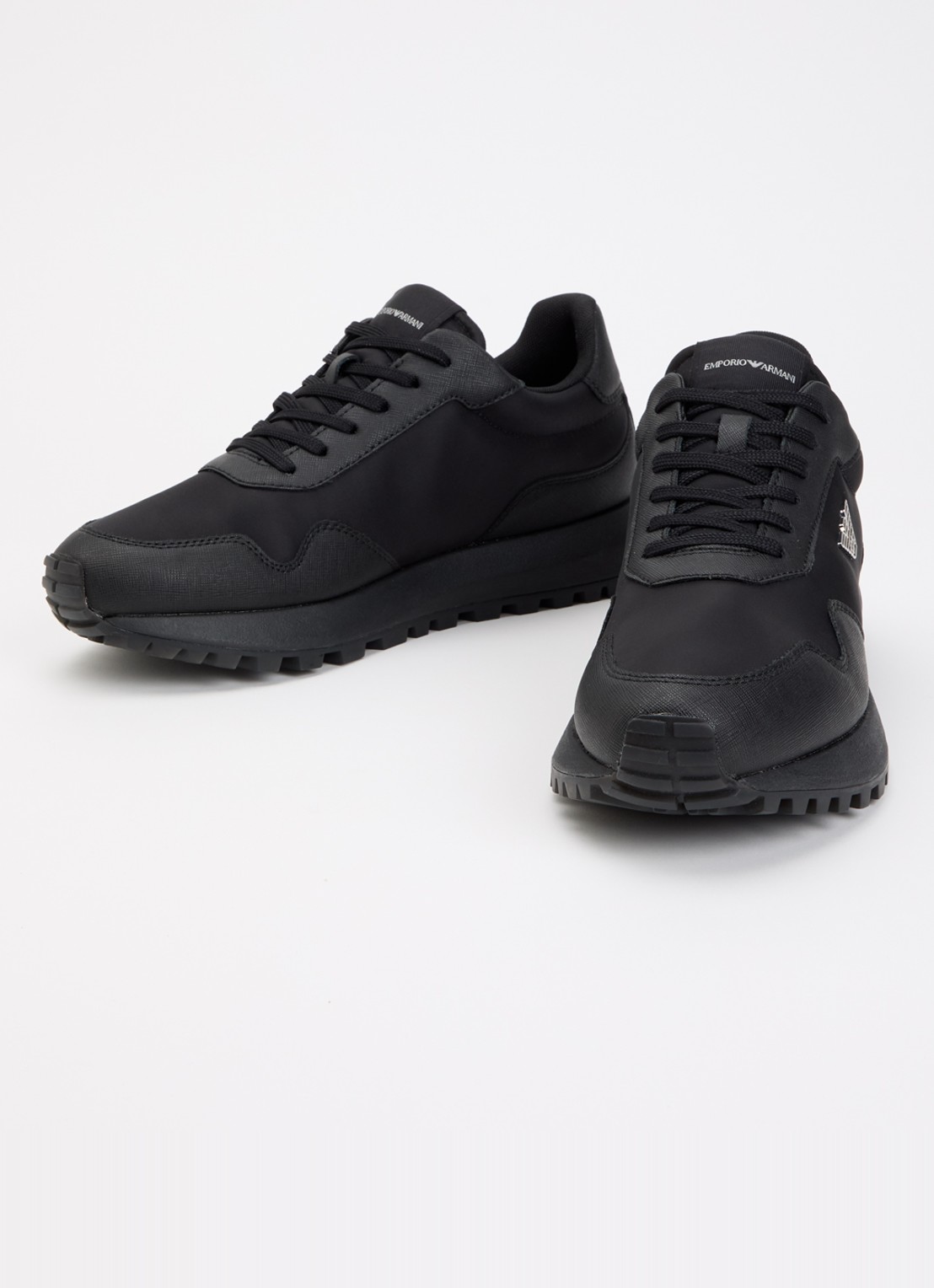 Armani ASV Nylon sneakers met leren details en logo  - detail 3 zwart