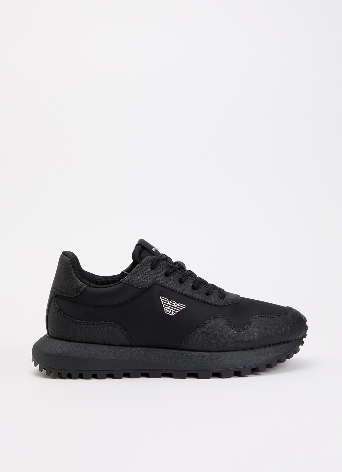 Armani ASV Nylon sneakers met leren details en logo  - voorkant 2 zwart