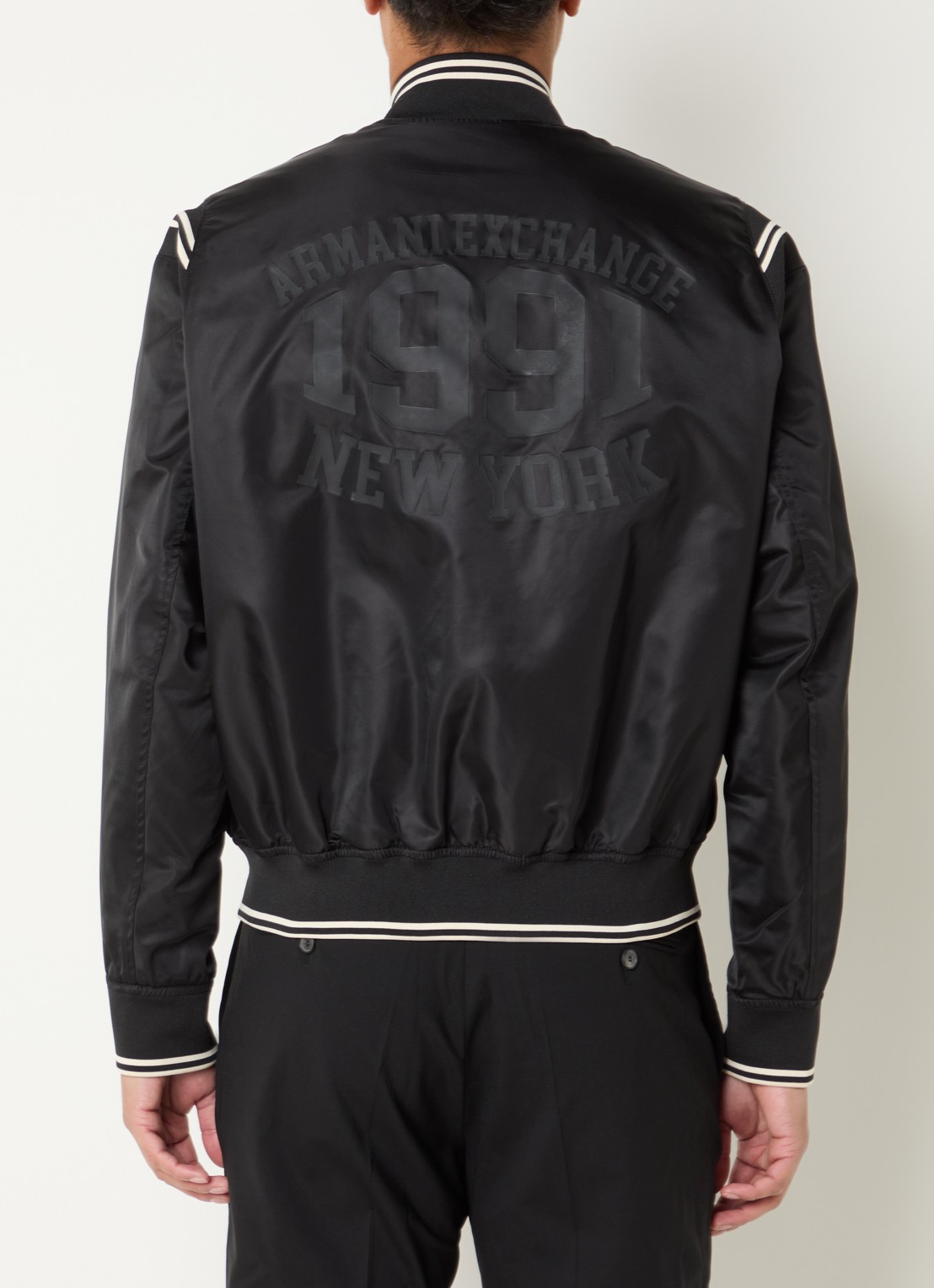 Armani Baseball jack met logo- en backprint - detail 4 zwart