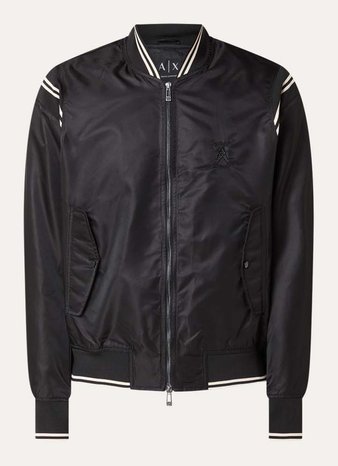 Armani Baseball jack met logo- en backprint - voorkant 2 zwart