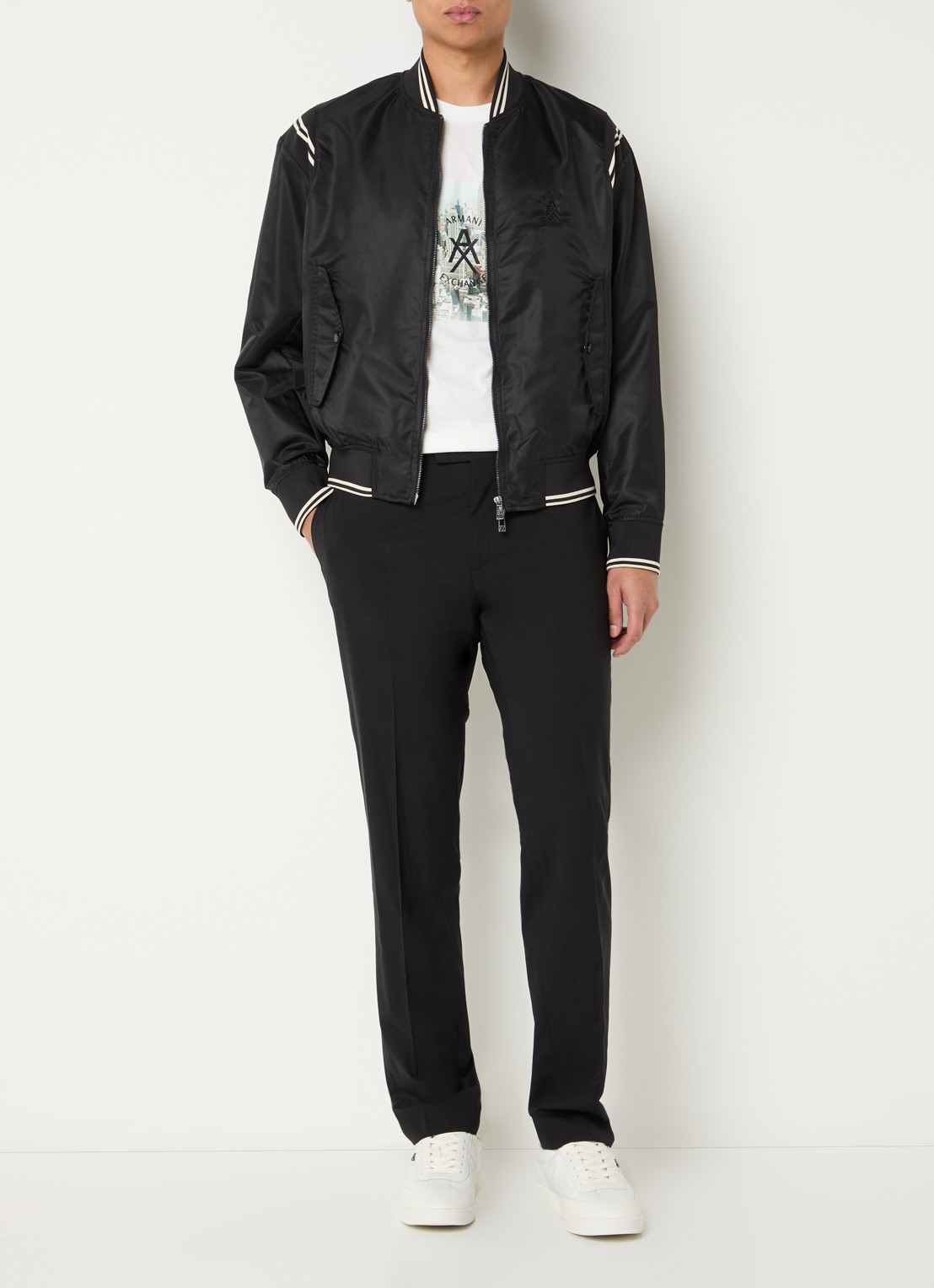 Armani Baseball jack met logo- en backprint - voorkant 3 zwart
