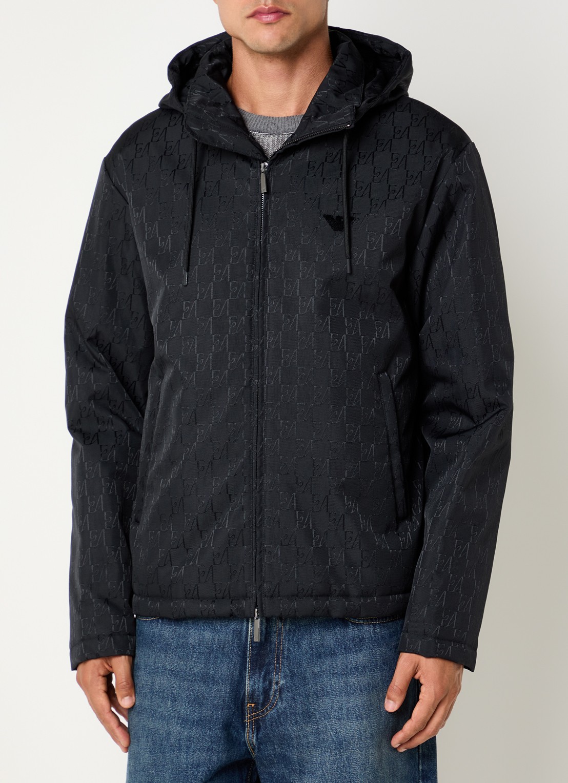 Armani Blouson jack met logoprint - detail 2 zwart