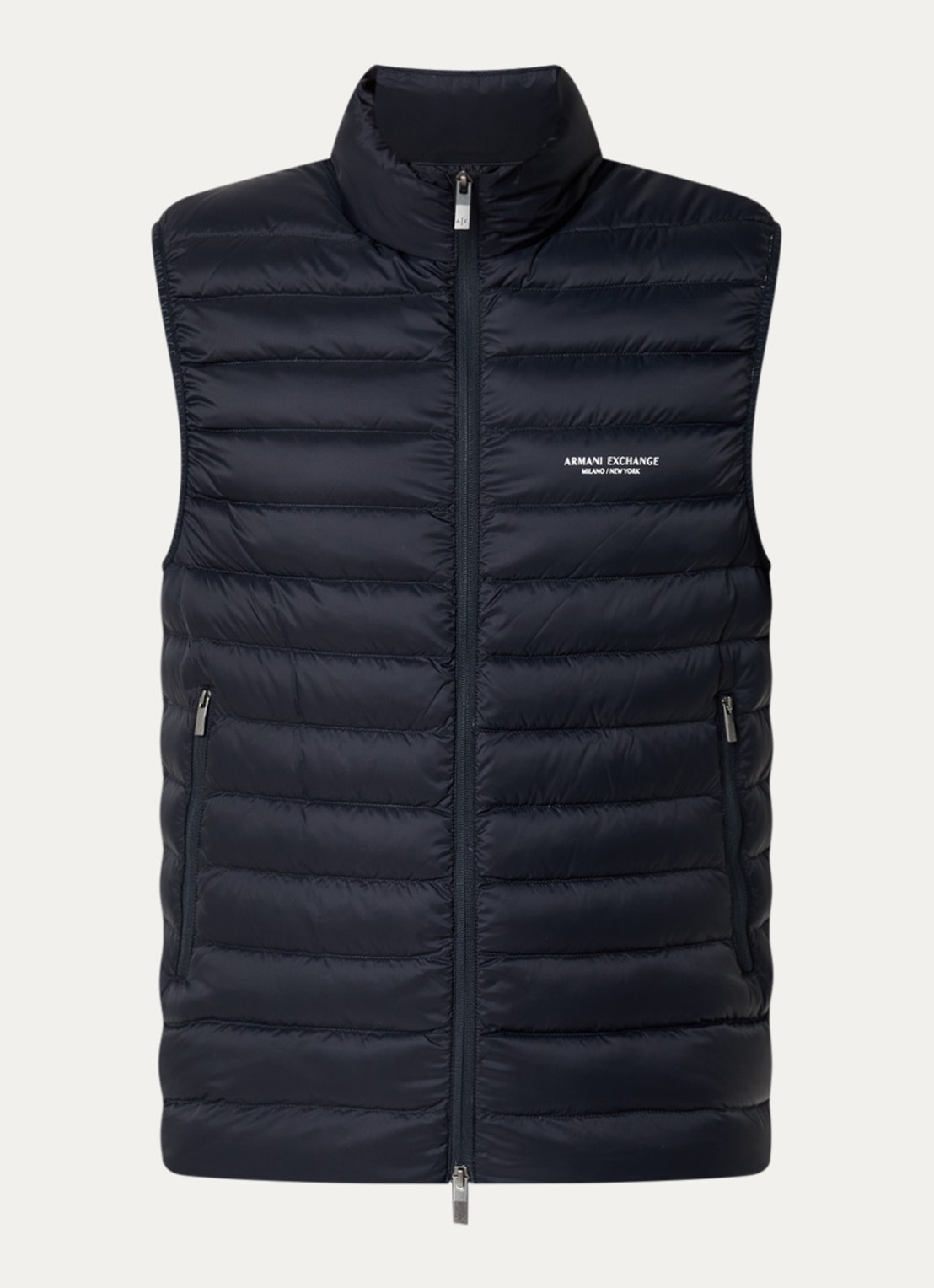 Armani Bodywarmer met donsvulling en ritszakken - voorkant donkerblauw