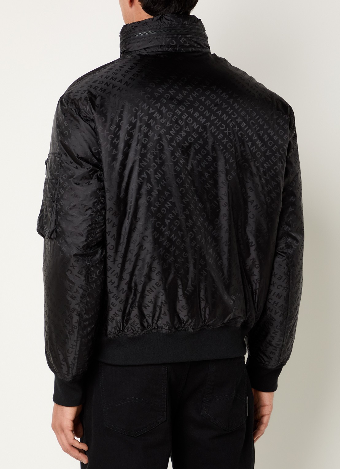 Armani Bomberjack met logoprint en opbergbare capuchon - achterkant 4 zwart