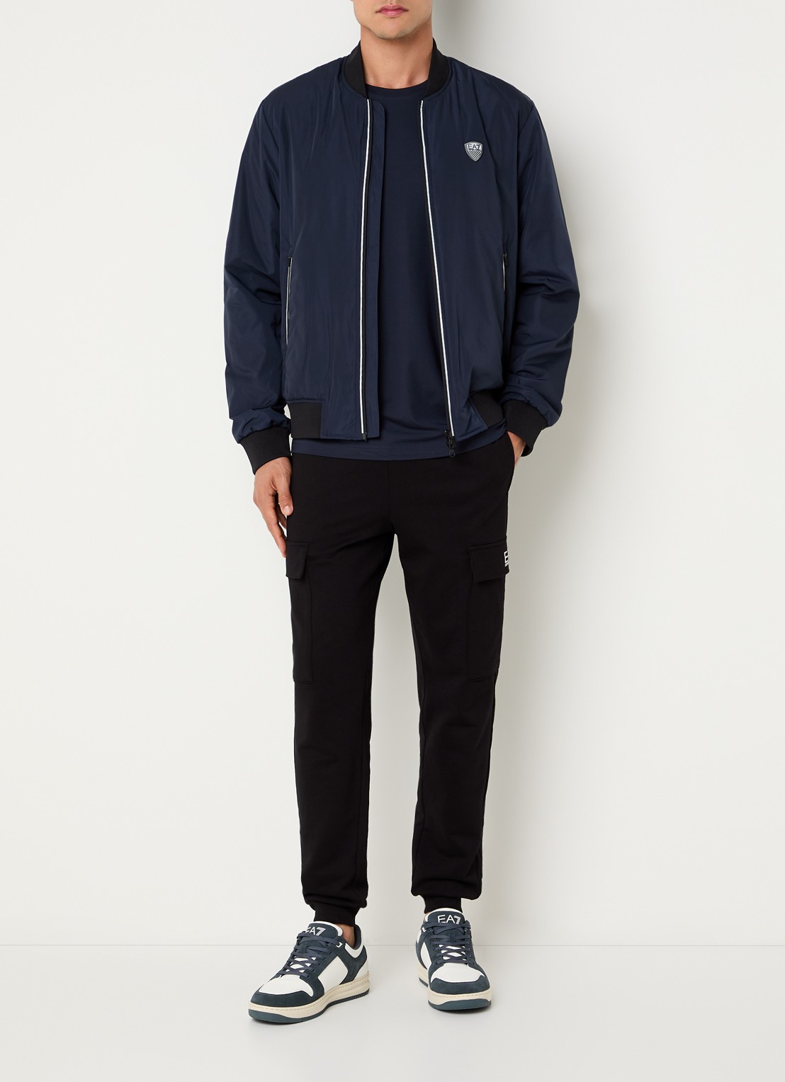 Armani Bomberjack met ritszakken en logo - voorkant 2 donkerblauw