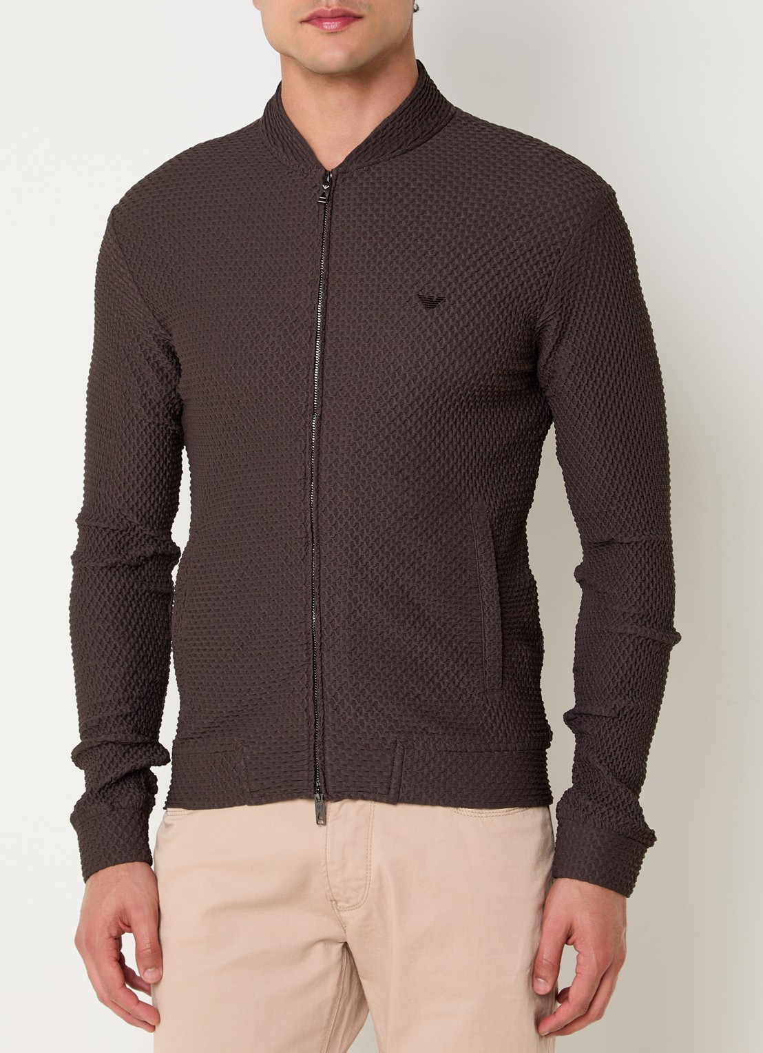 Armani Bomberjack met structuur en steekzakken - detail 4 hazelnootbruin