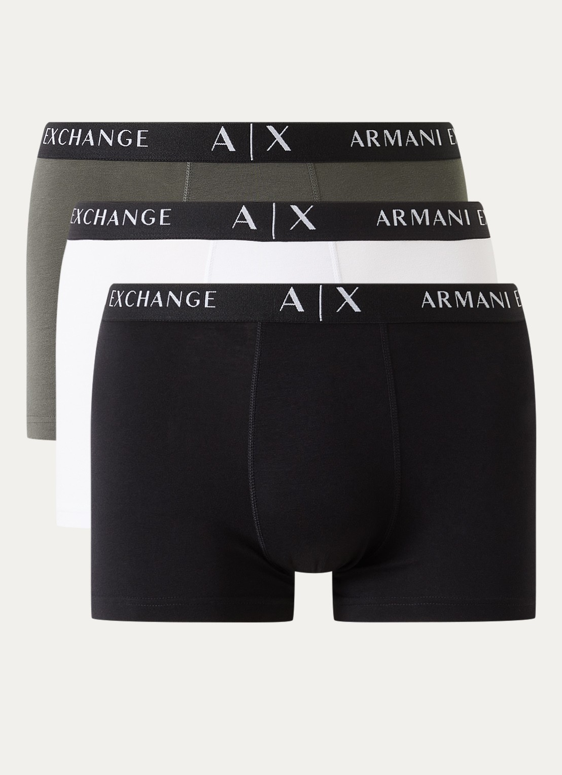 Armani Boxershorts met logoband in 3-pack - voorkant olijfgroen