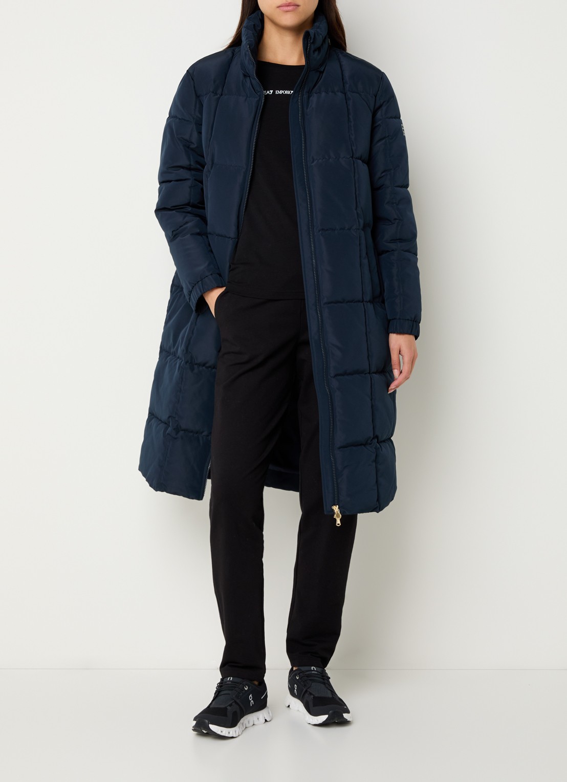 Armani Caban gewatteerde jas met capuchon - voorkant 3 donkerblauw
