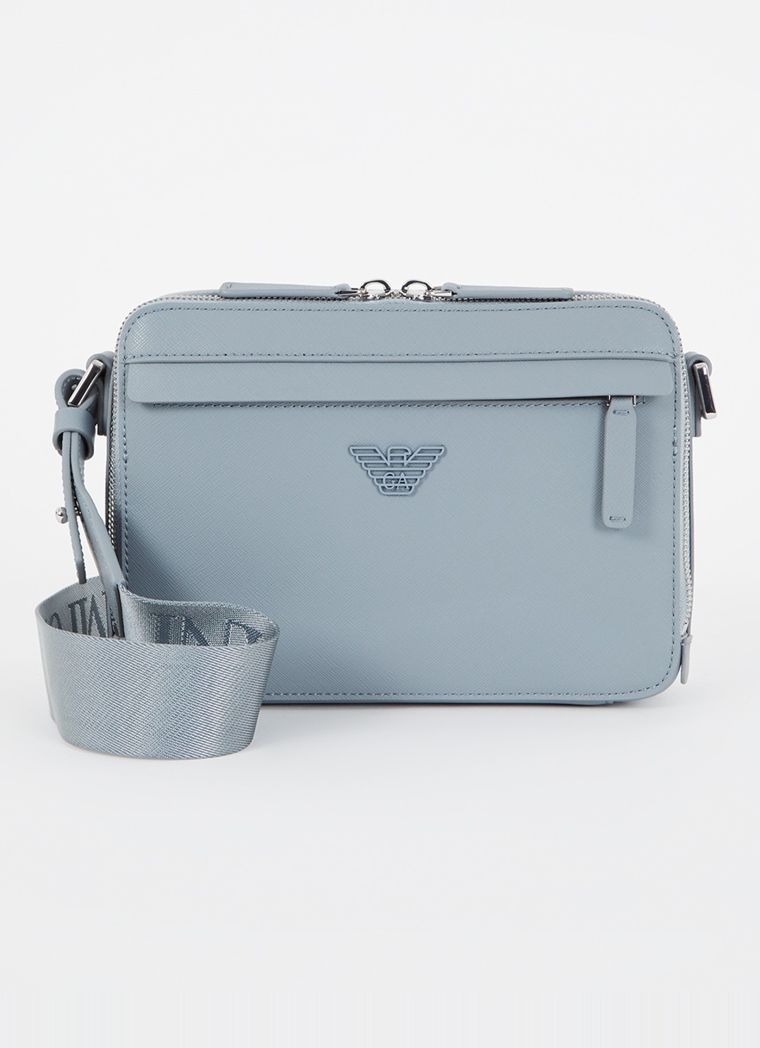 Armani Crossbodytas met afneembare schouderriem en logo - voorkant 2 blauwgrijs