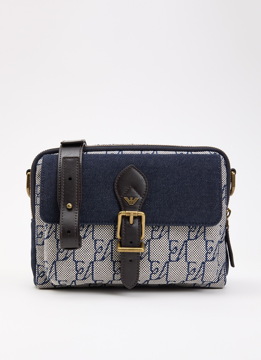 Armani Crossbodytas met logoprint en details van leer  - voorkant 2 indigo