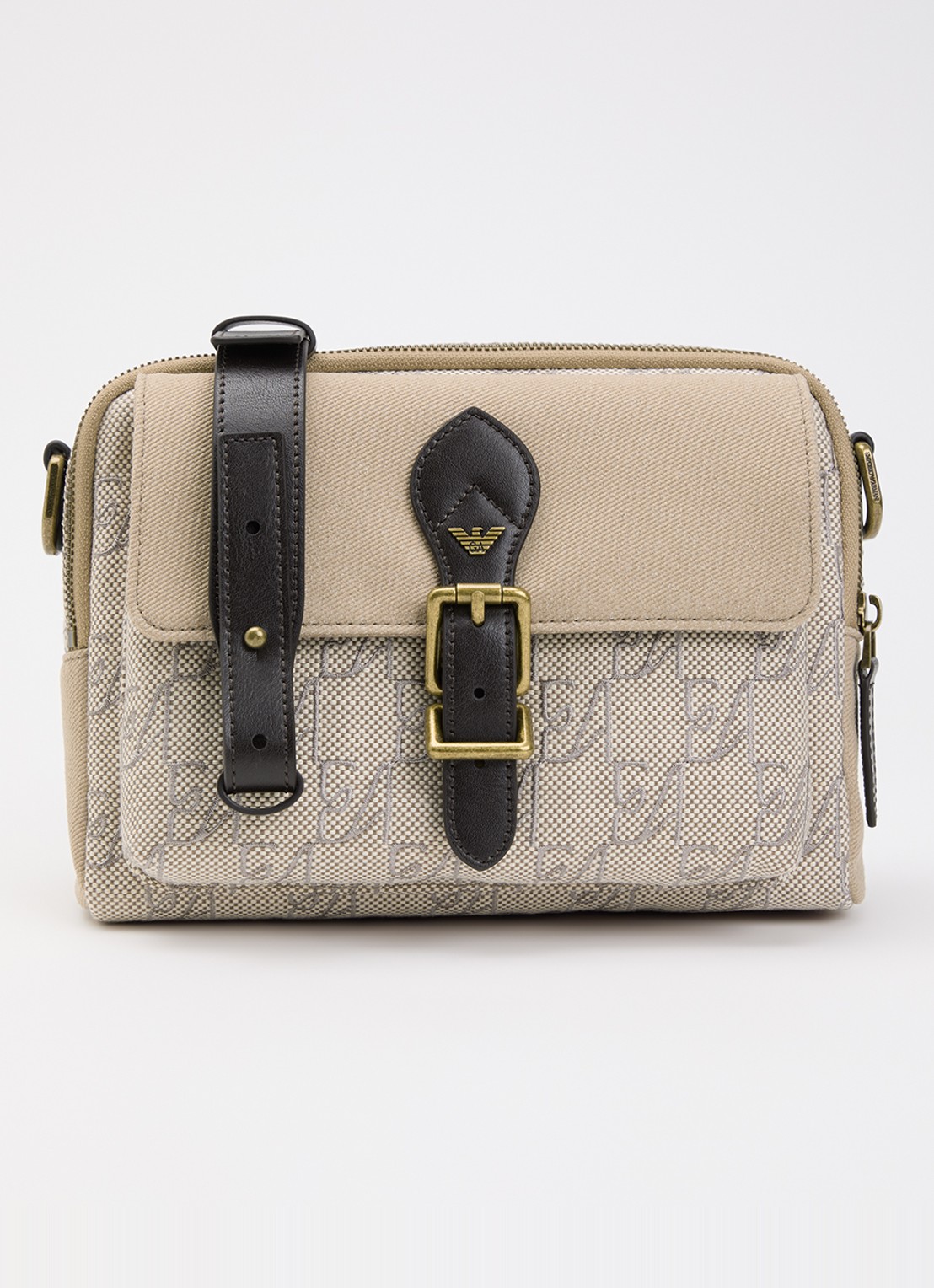 Armani Crossbodytas met logoprint en details van leer  - voorkant 4 beige