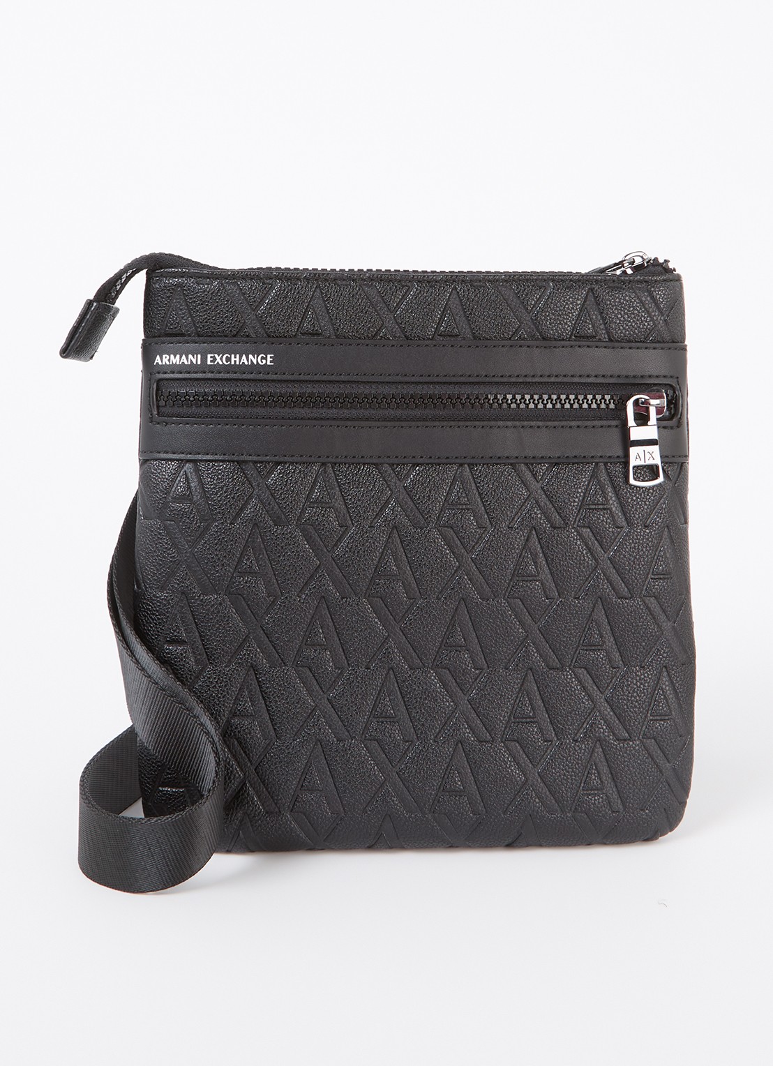 Armani Crossbodytas met logoprint en verstelbare schouderriem - voorkant zwart
