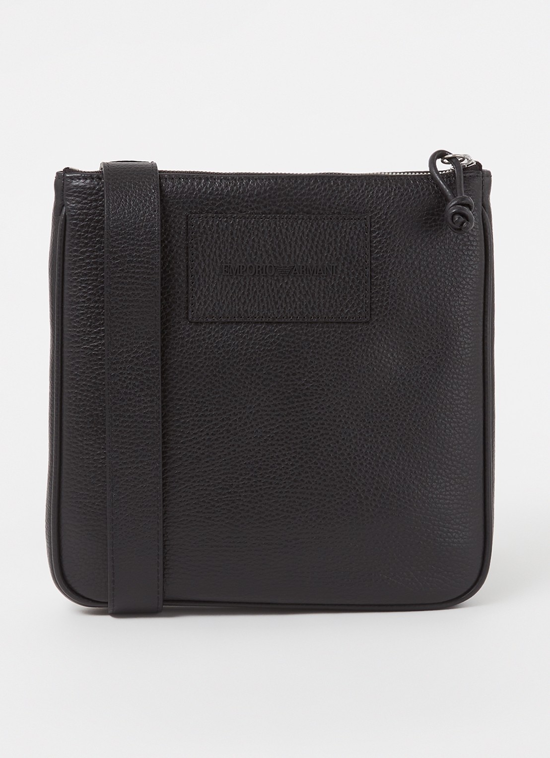 Armani Crossbodytas van leer met logo - voorkant 2 zwart