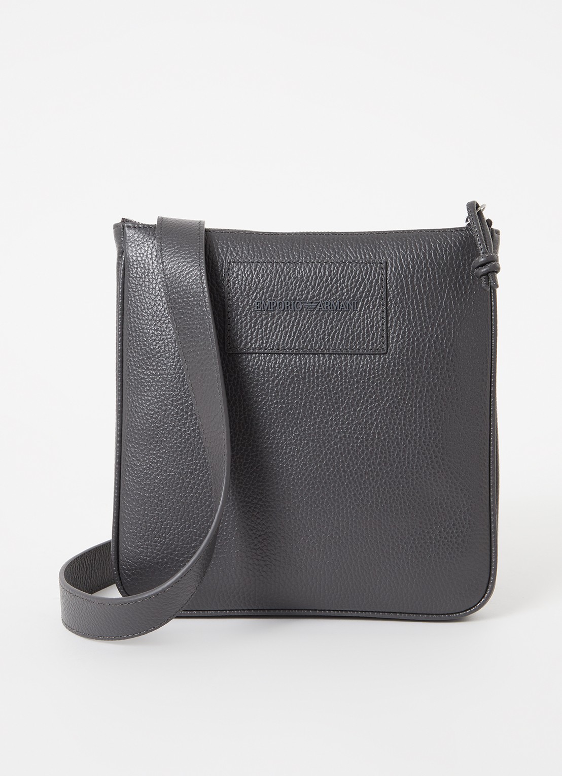 Armani Crossbodytas van leer met logo - voorkant donkerbruin