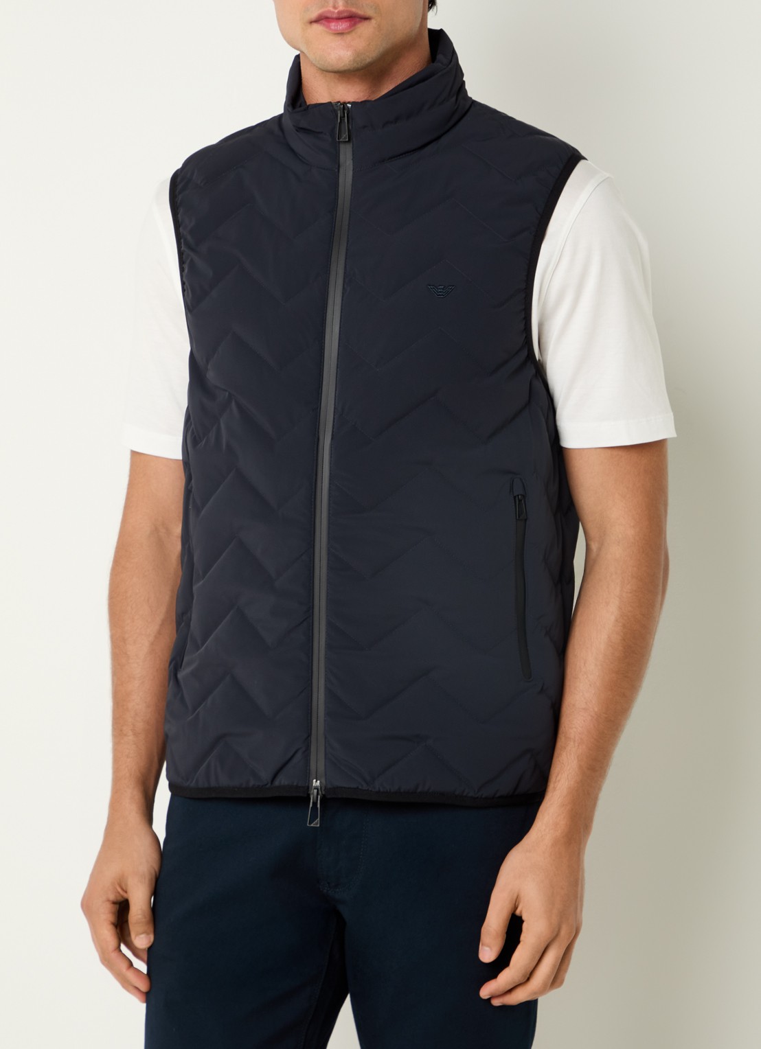 Armani Down bodywarmer met quilt patroon - detail donkerblauw