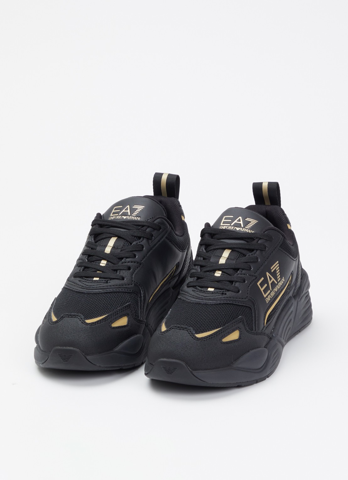 Armani EA7 ACE Runner sneaker van leer met mesh details en logo - detail zwart