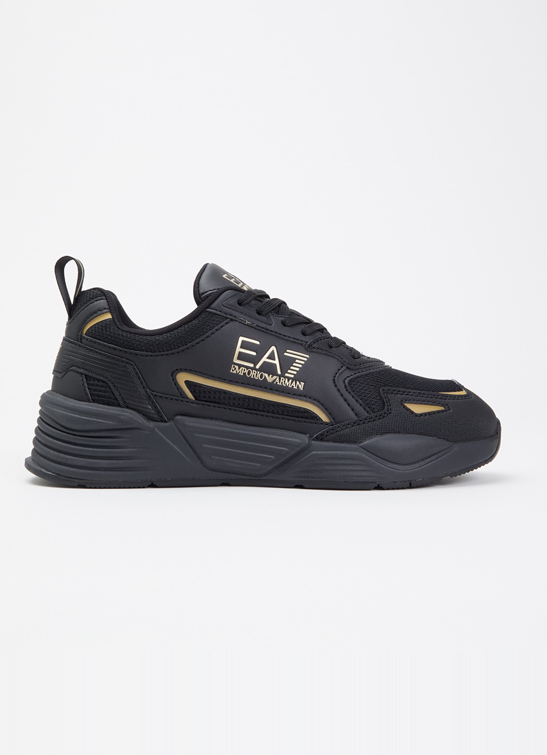 Armani EA7 ACE Runner sneaker van leer  - voorkant 2 zwart