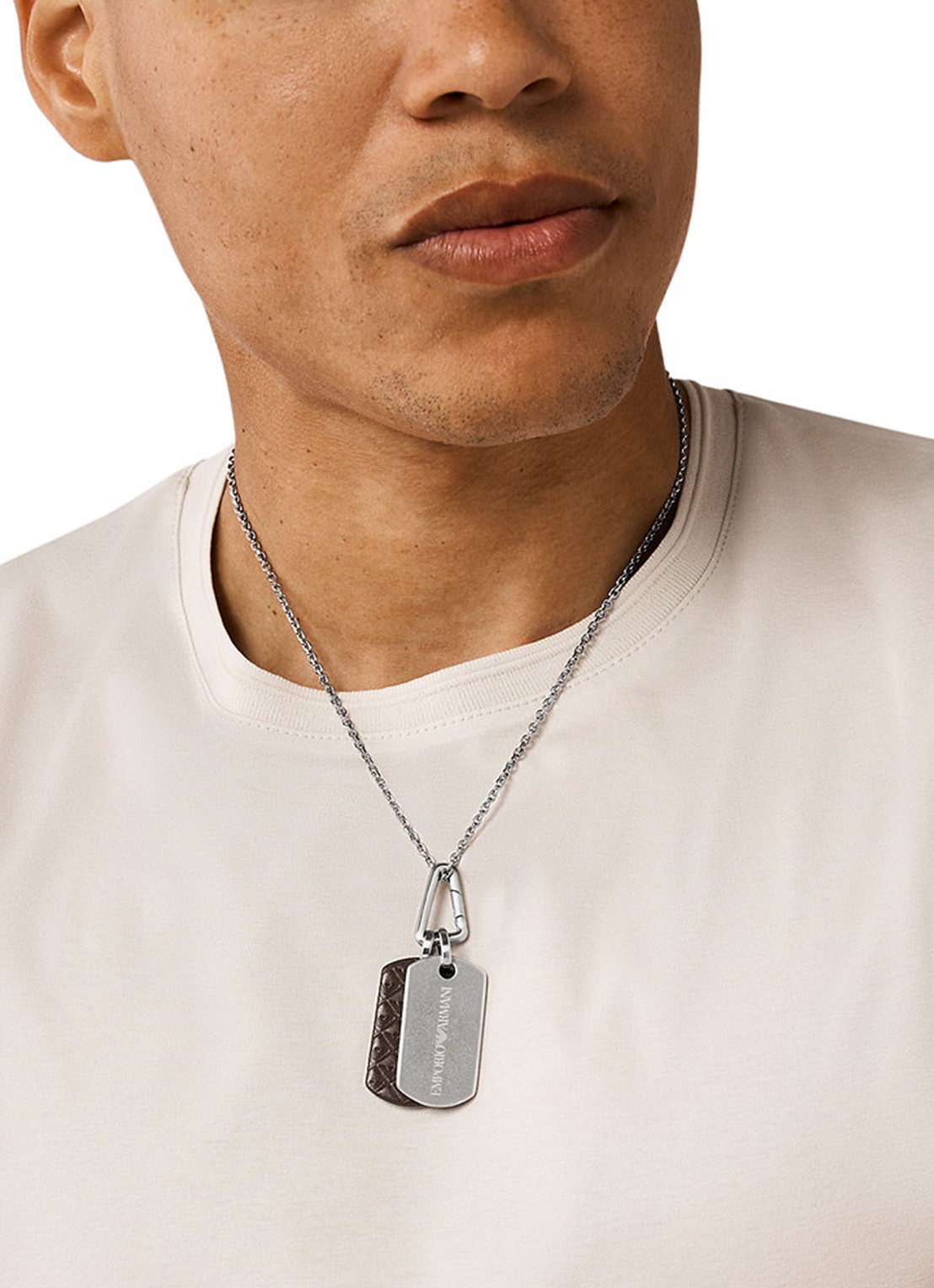 Armani Eagle ketting met hanger en leer EGS3133040 - voorkant 3 zilver
