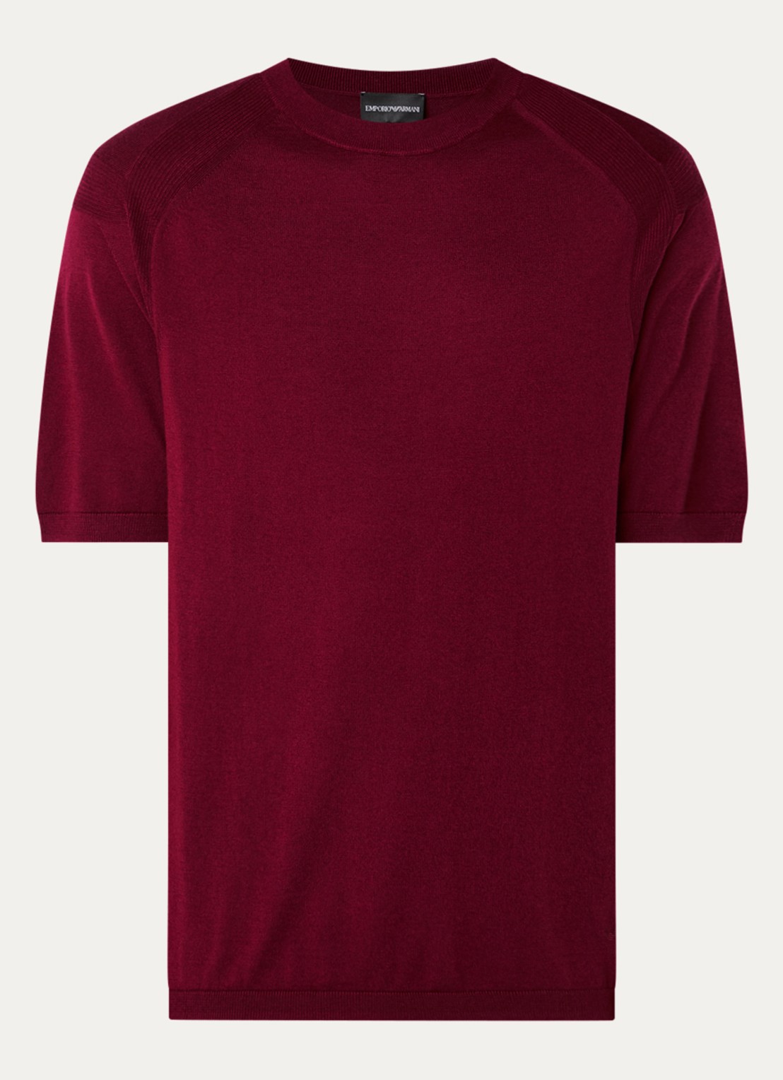 Armani Fijngebreid T-shirt in zijdeblend - voorkant 2 donkerrood