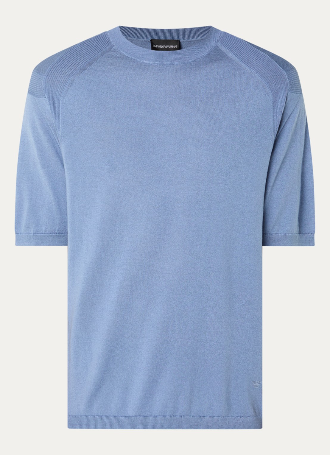 Armani Fijngebreid T-shirt in zijdeblend - voorkant lichtblauw