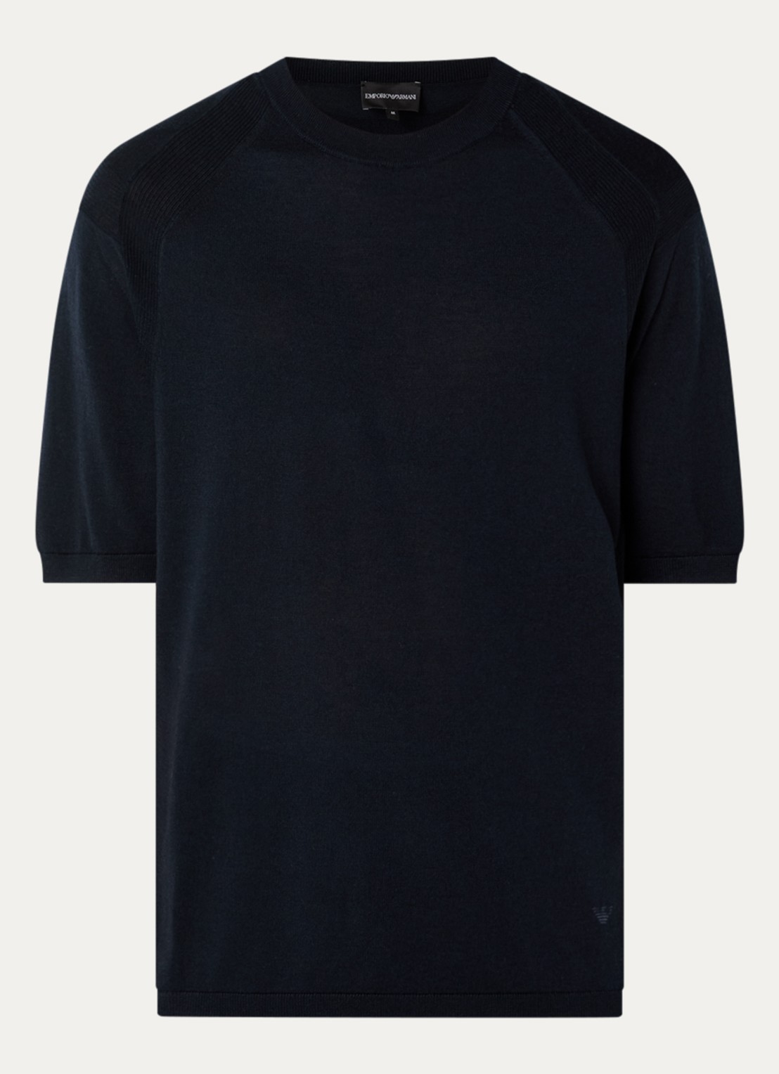 Armani Fijngebreid T-shirt in zijdeblend - voorkant 2 donkerblauw