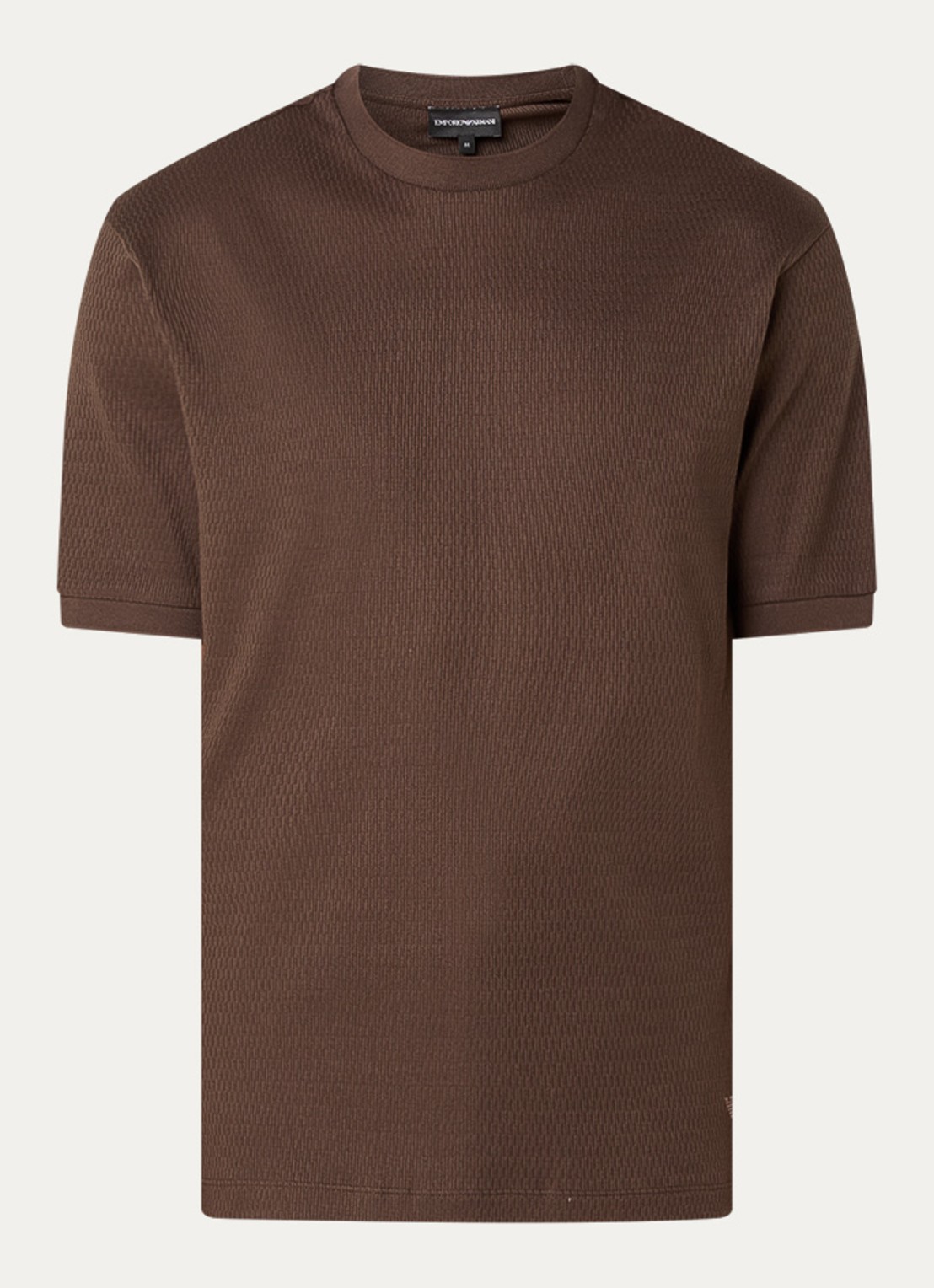Armani Fijngebreid T-shirt met ingebreid patroon - voorkant 2 donkerbruin