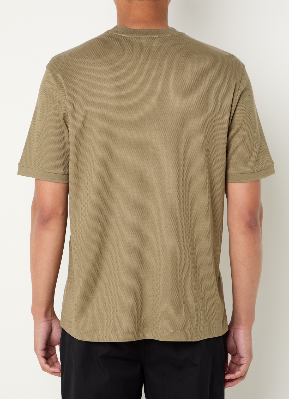 Armani Fijngebreid T-shirt met ingebreid patroon - achterkant mosgroen