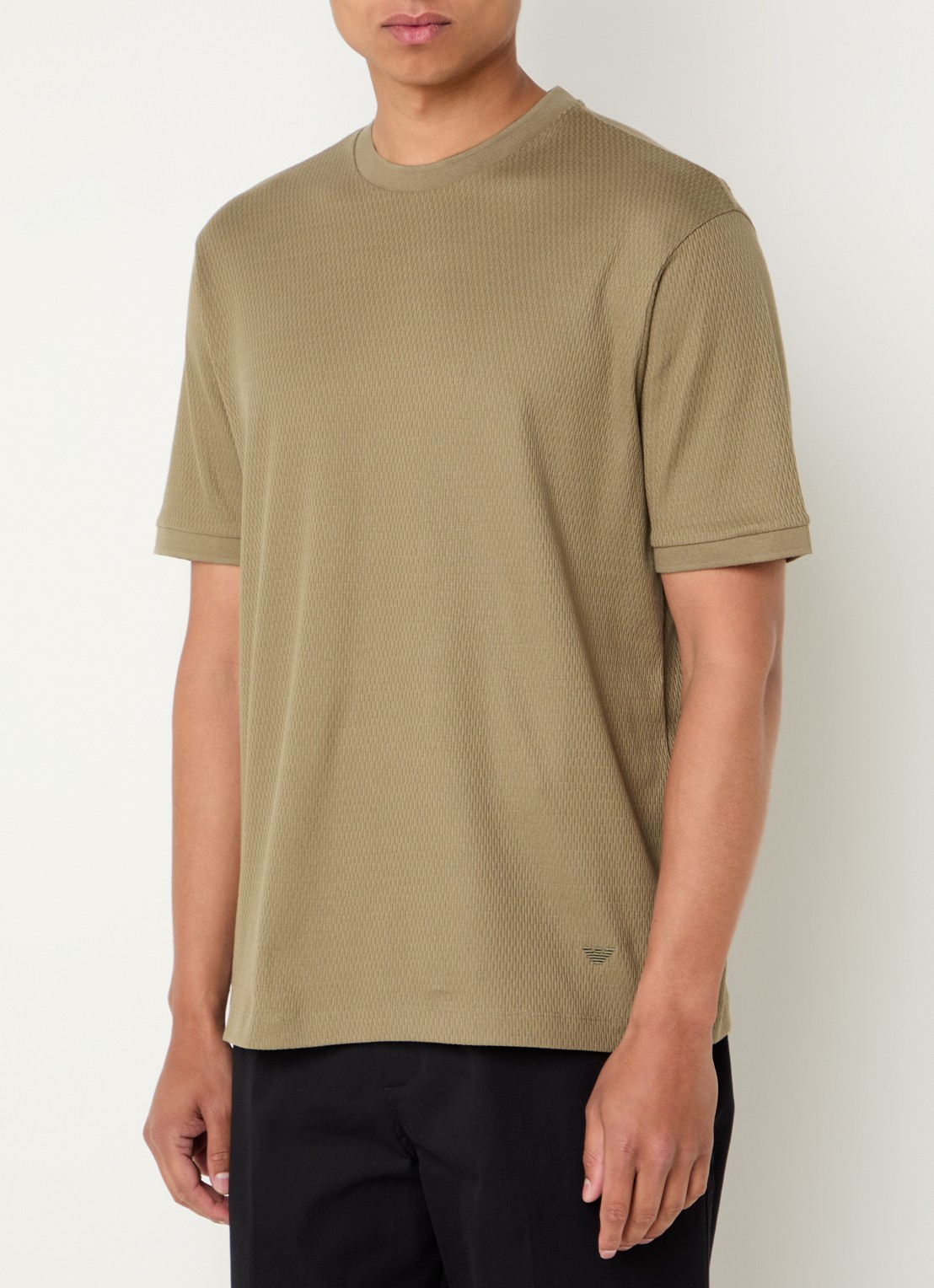 Armani Fijngebreid T-shirt met ingebreid patroon - detail 4 mosgroen