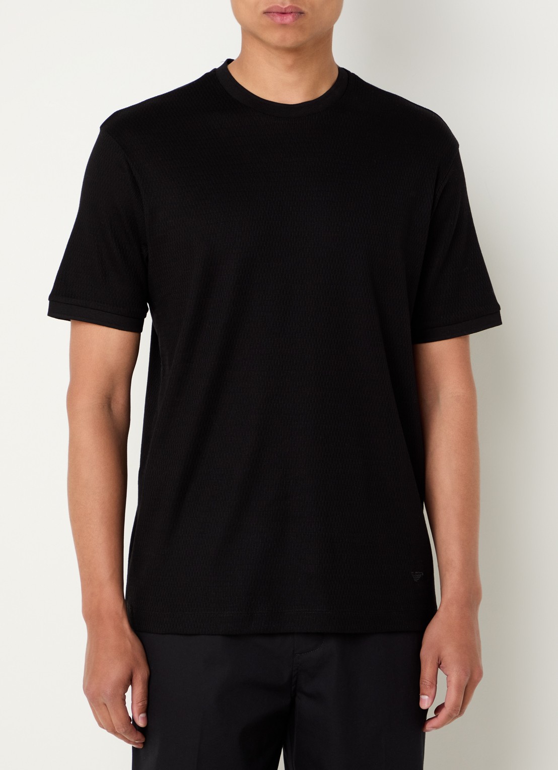 Armani Fijngebreid T-shirt met ingebreid patroon - detail 2 zwart