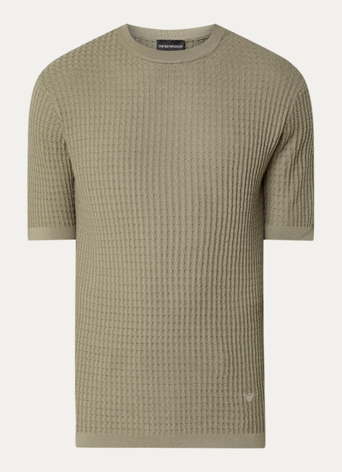 Armani Fijngebreid T-shirt van wol met structuur - voorkant 2 khaki