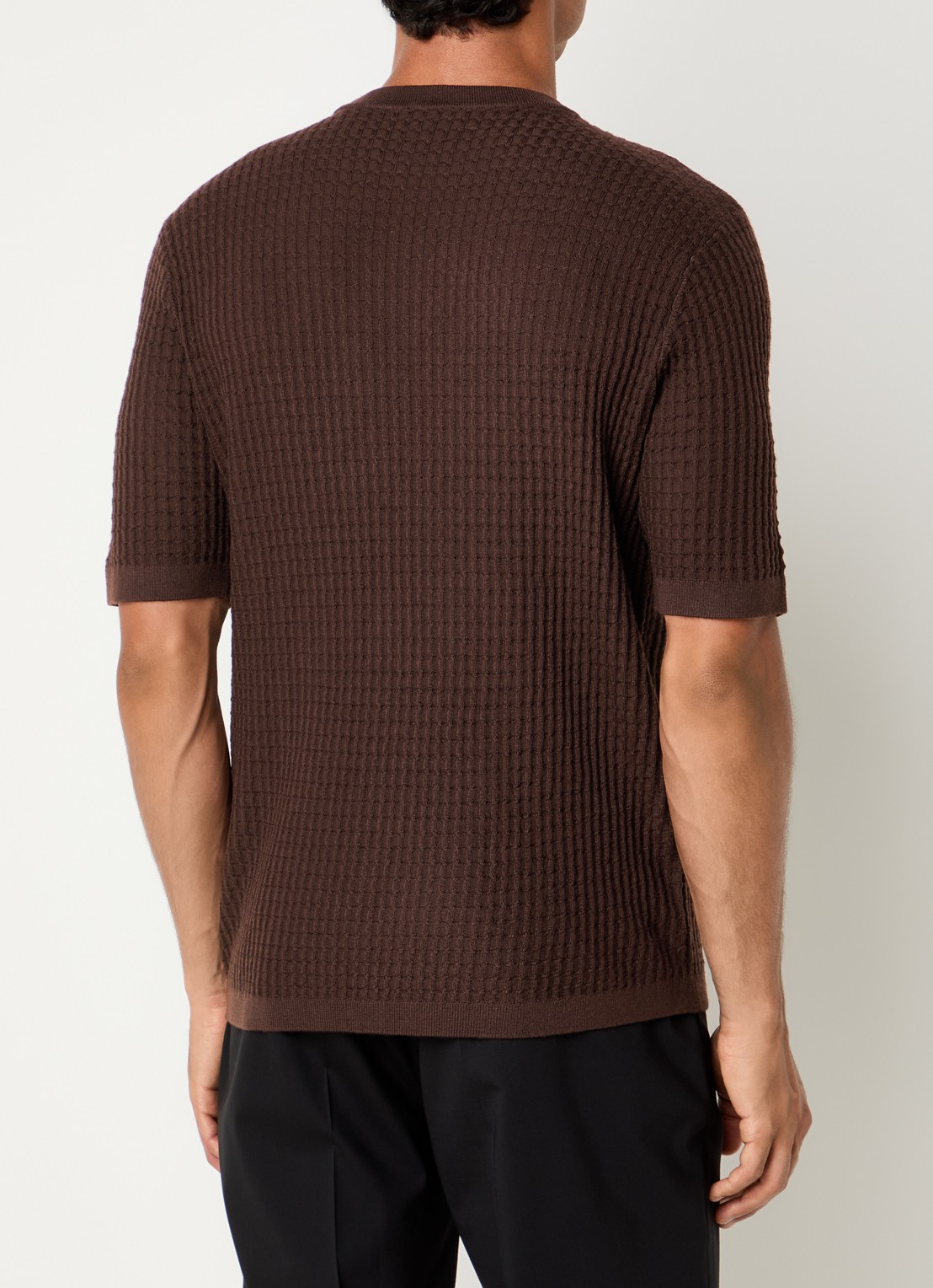 Armani Fijngebreid T-shirt van wol met structuur - achterkant 2 donkerbruin