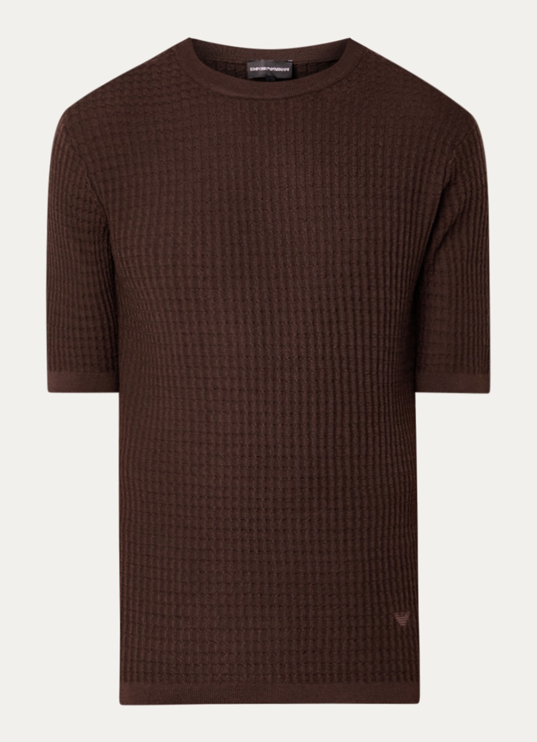 Armani Fijngebreid T-shirt van wol met structuur - voorkant 3 donkerbruin