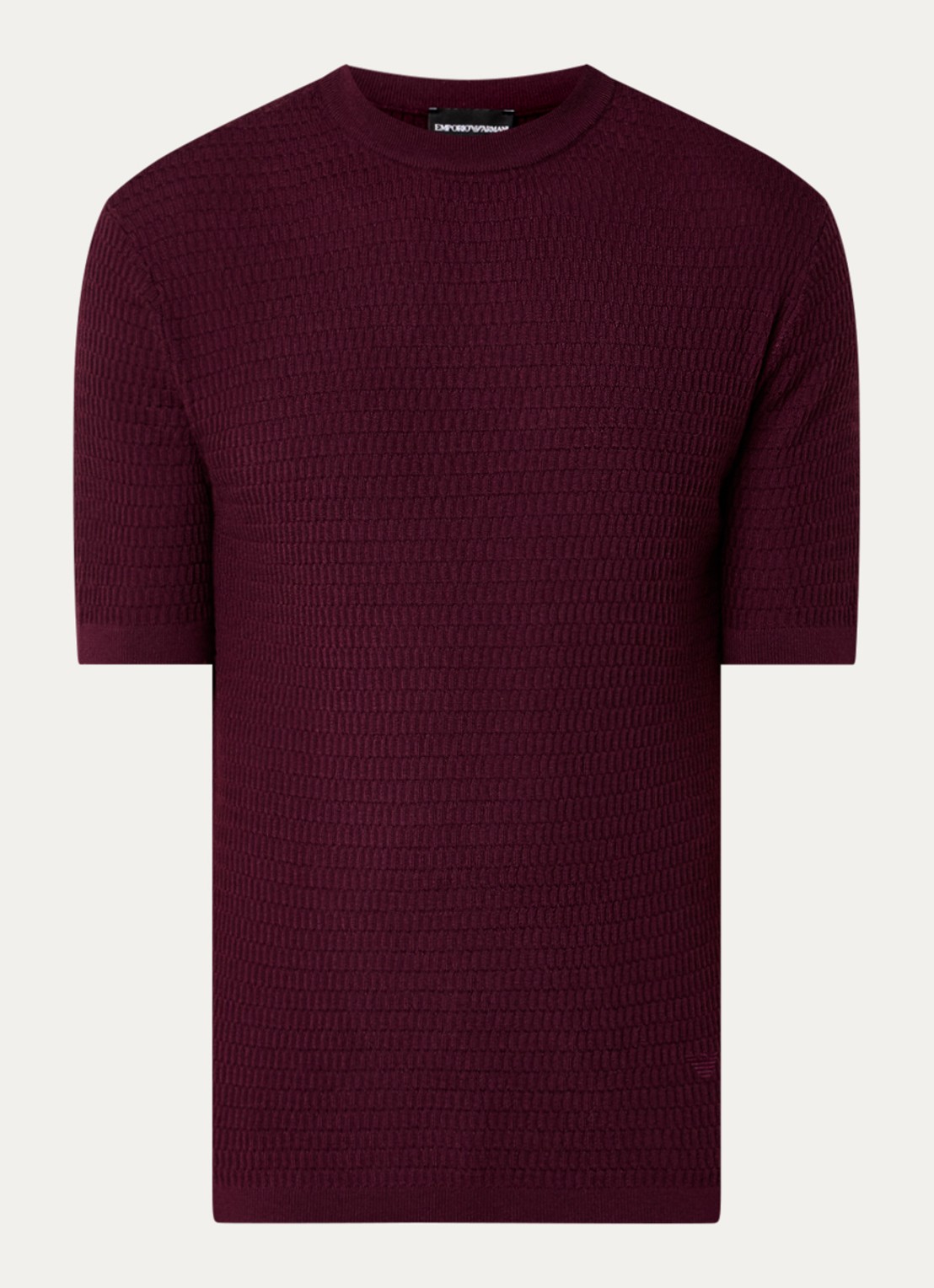 Armani Fijngebreid T-shirt van wol met structuur - voorkant 2 grijsmele
